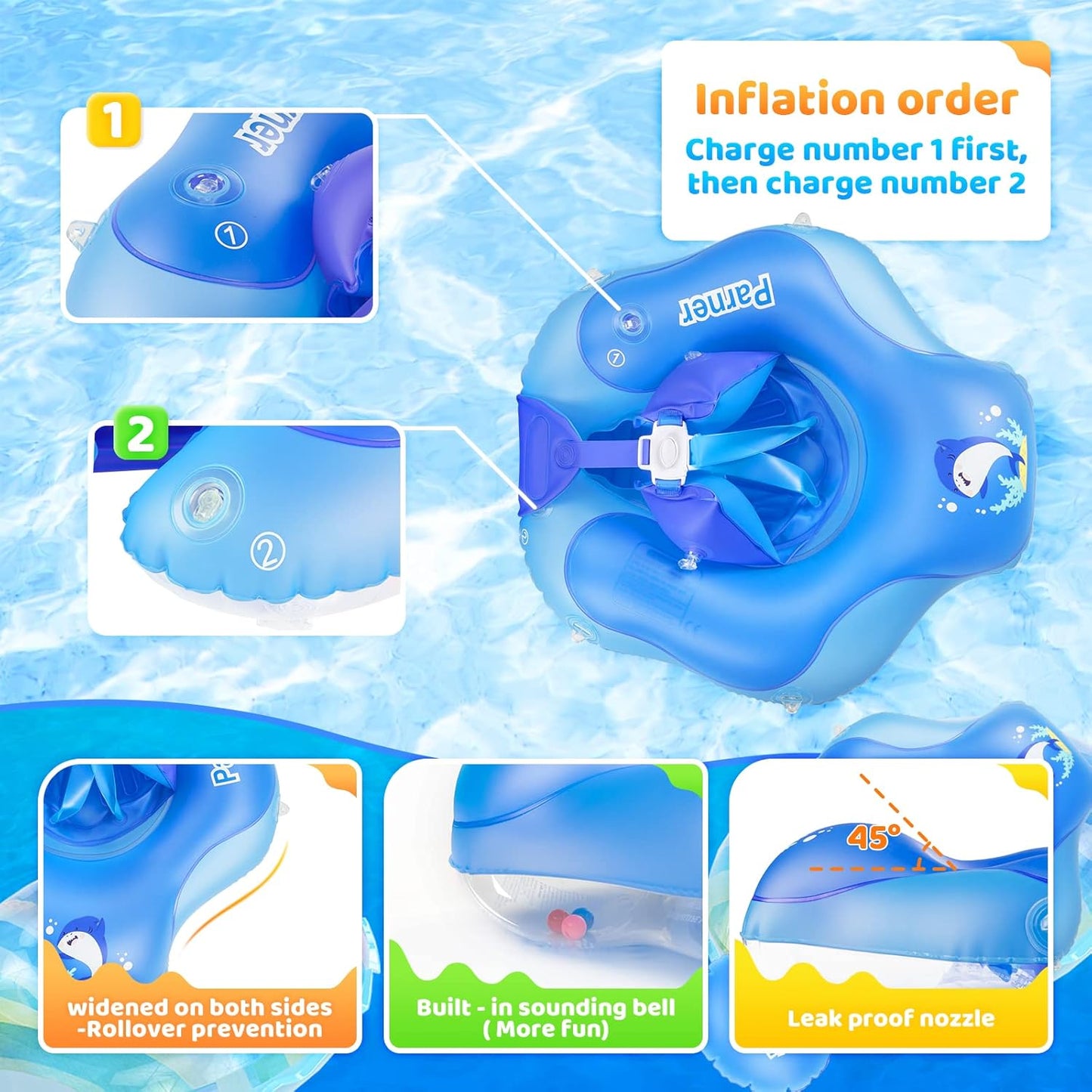 Schwimmring mit Sonnendach, blue L