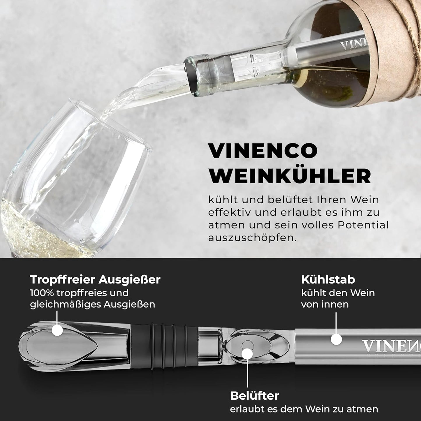 Weinkühler-Set mit Dekantier-Ausgiesser, Set mit 2 Kühlstäben