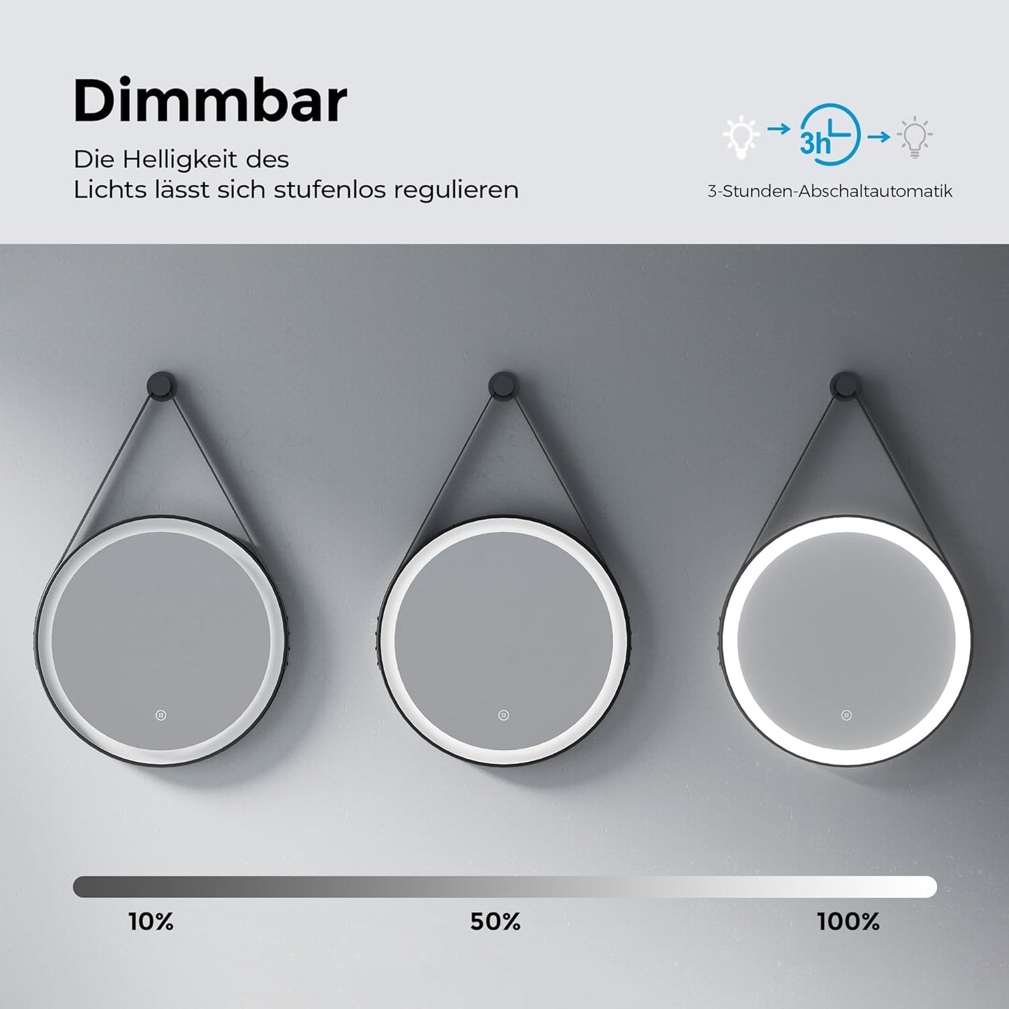 Runder LED Badezimmerspiegel 60cm Dimmbar Touch, 60L x 60B cm, 6500k Kaltweiß Licht