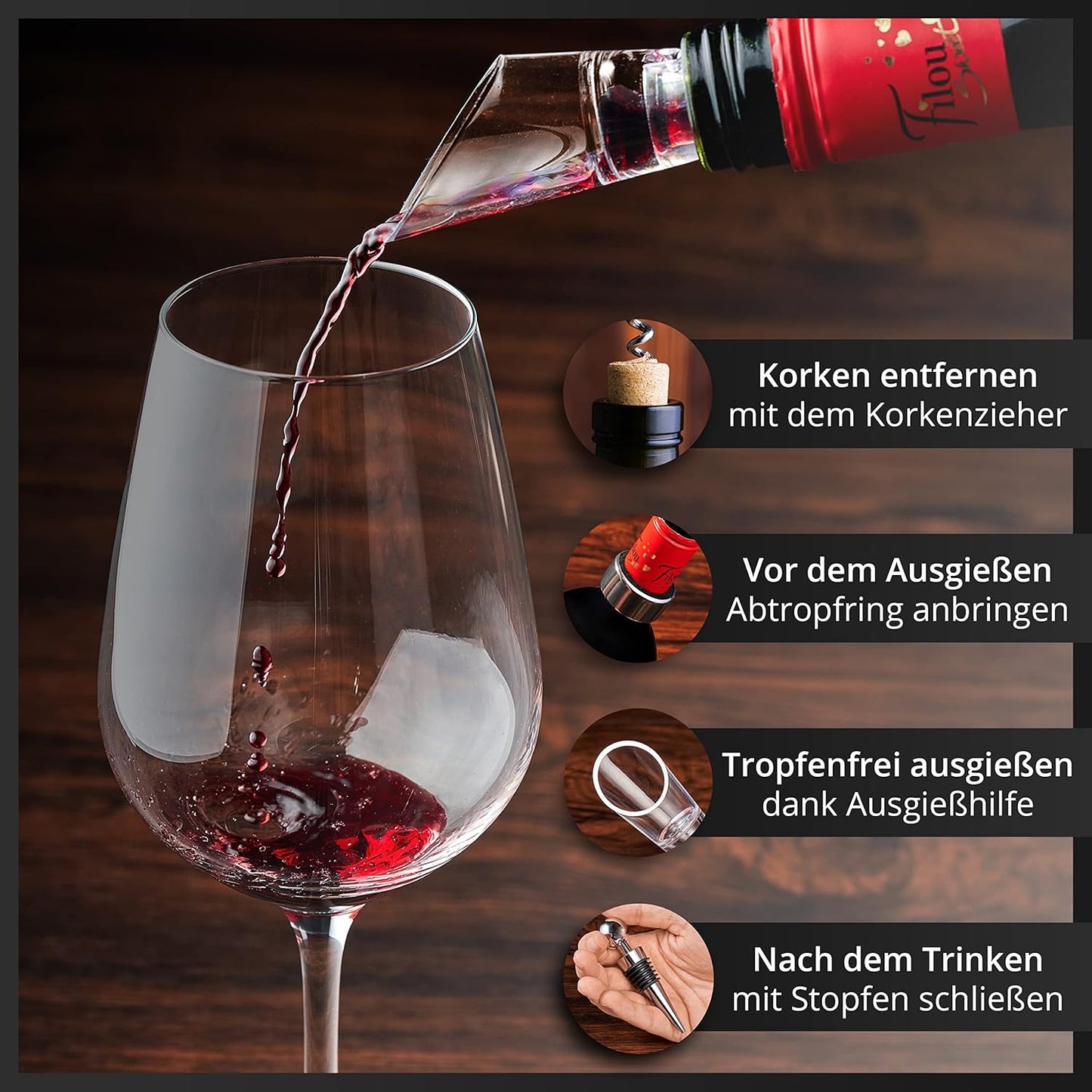 4-teiliges Korkenzieher-Set, Ebenholz