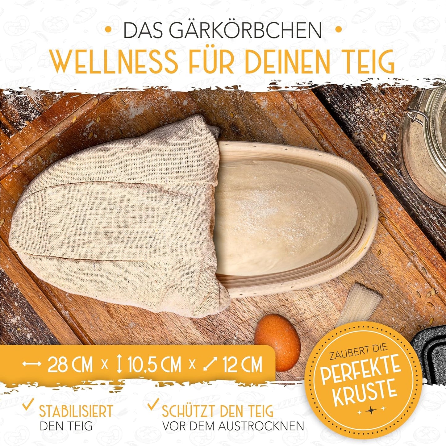 Brotbackfrom mit Deckel inkl. Gärkorb, Rosa Kastenform