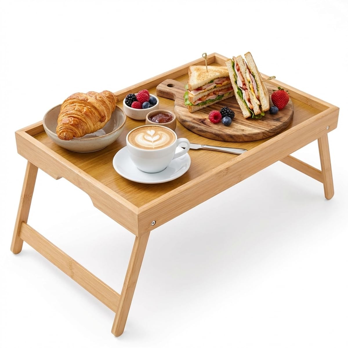 Klappbares Frühstückstablett, Holzfarbe