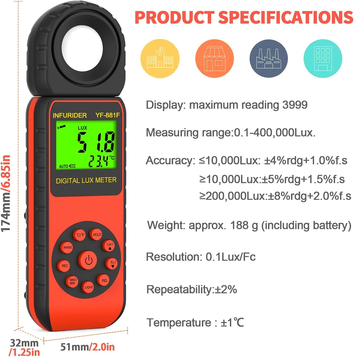 Luxmeter Belichtungsmesser YF-881F, 881F