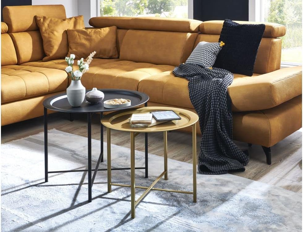 2er Set Couchtisch, Schwarz-gold