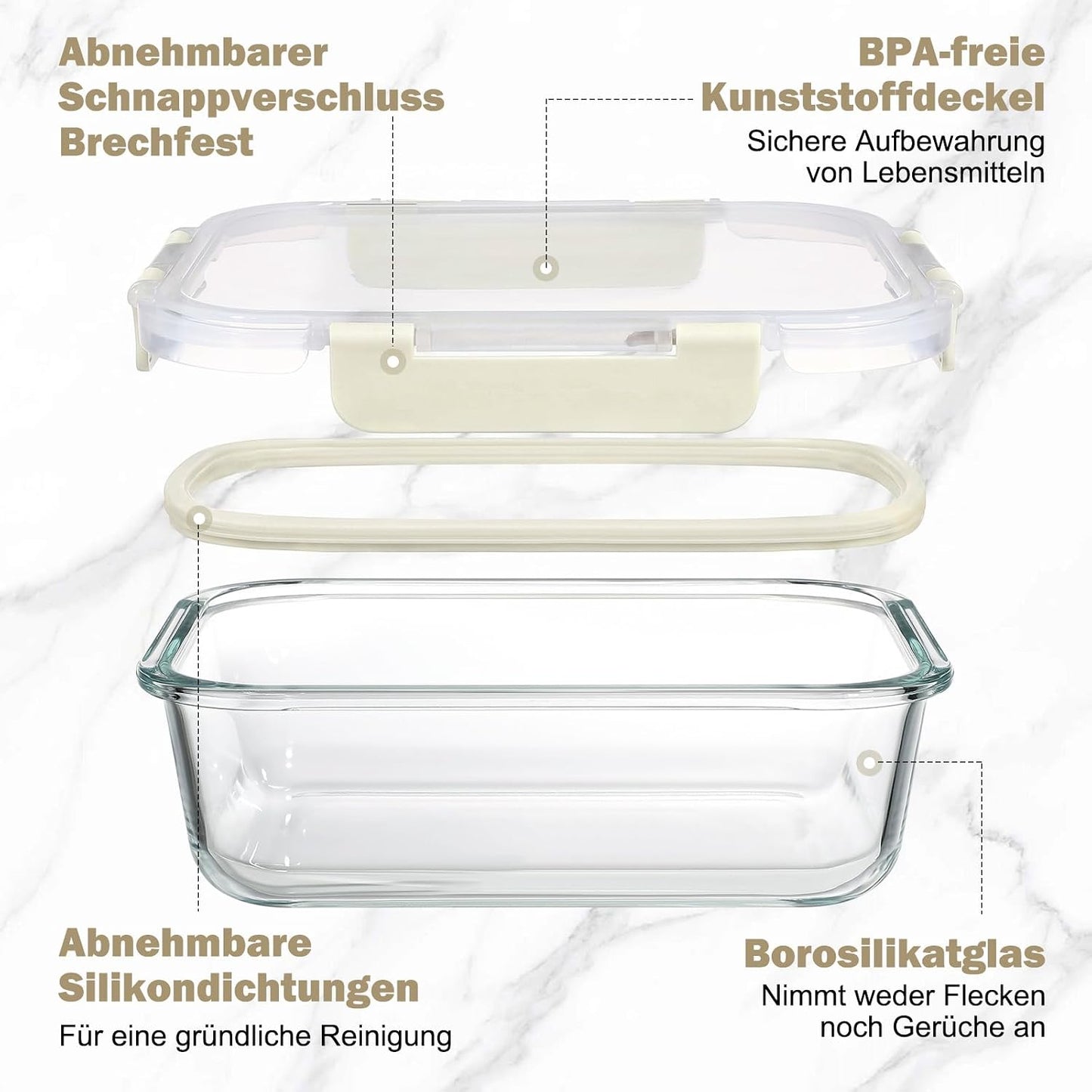 Meal Prep Boxen Glas mit Deckel, stapelbar, Weiss-12 Stück