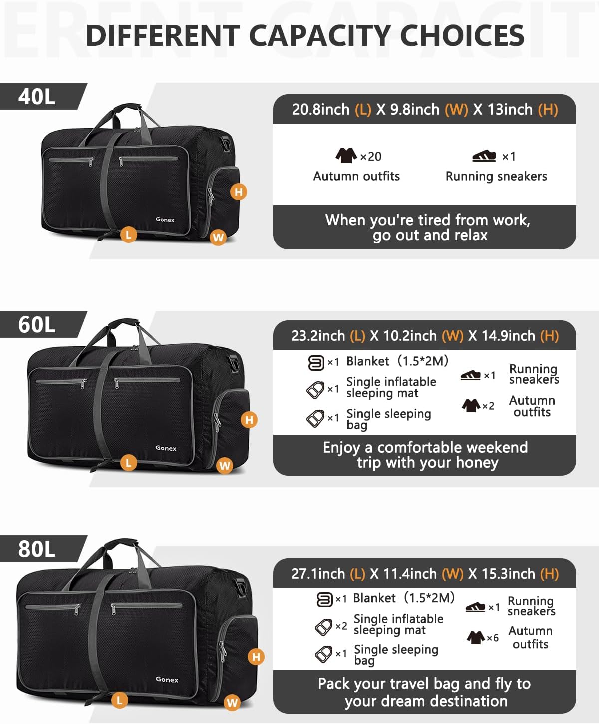 Reise- & Sporttasche, 80 L, Schwarz 80L
