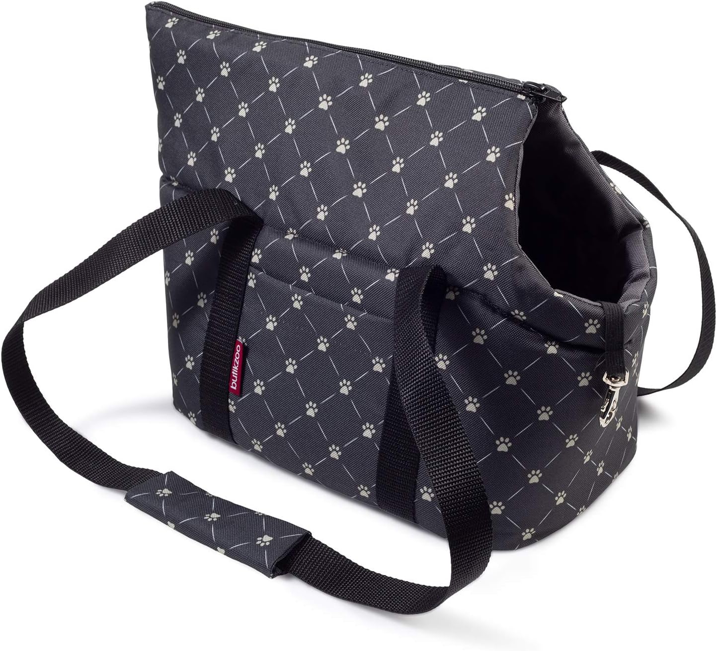 Tragetasche für Haustiere bis 3 kg, L 26 x B 16 x H 25 cm, Schwarz / Muster: Pfoten