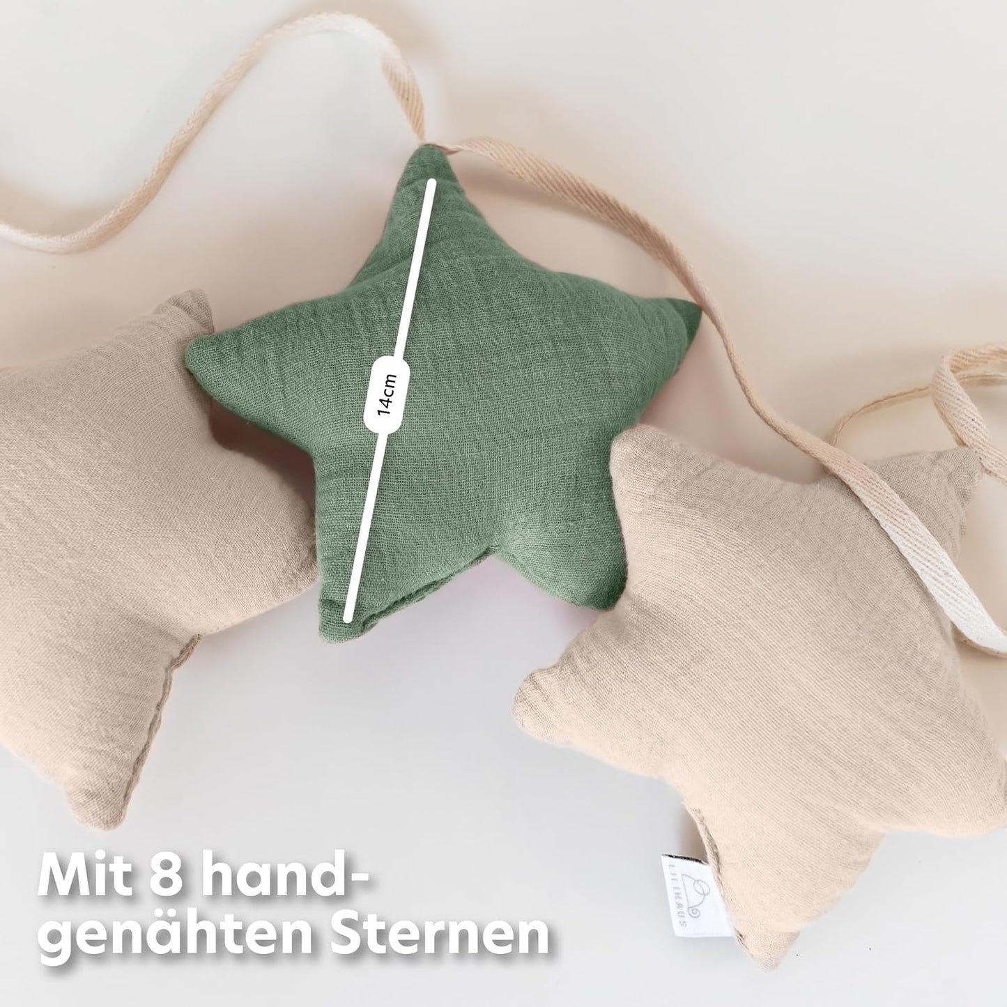 Sternen-Wimpelkette, Eukalyptus & Hellbeige Sterne ohne Goldapplikation
