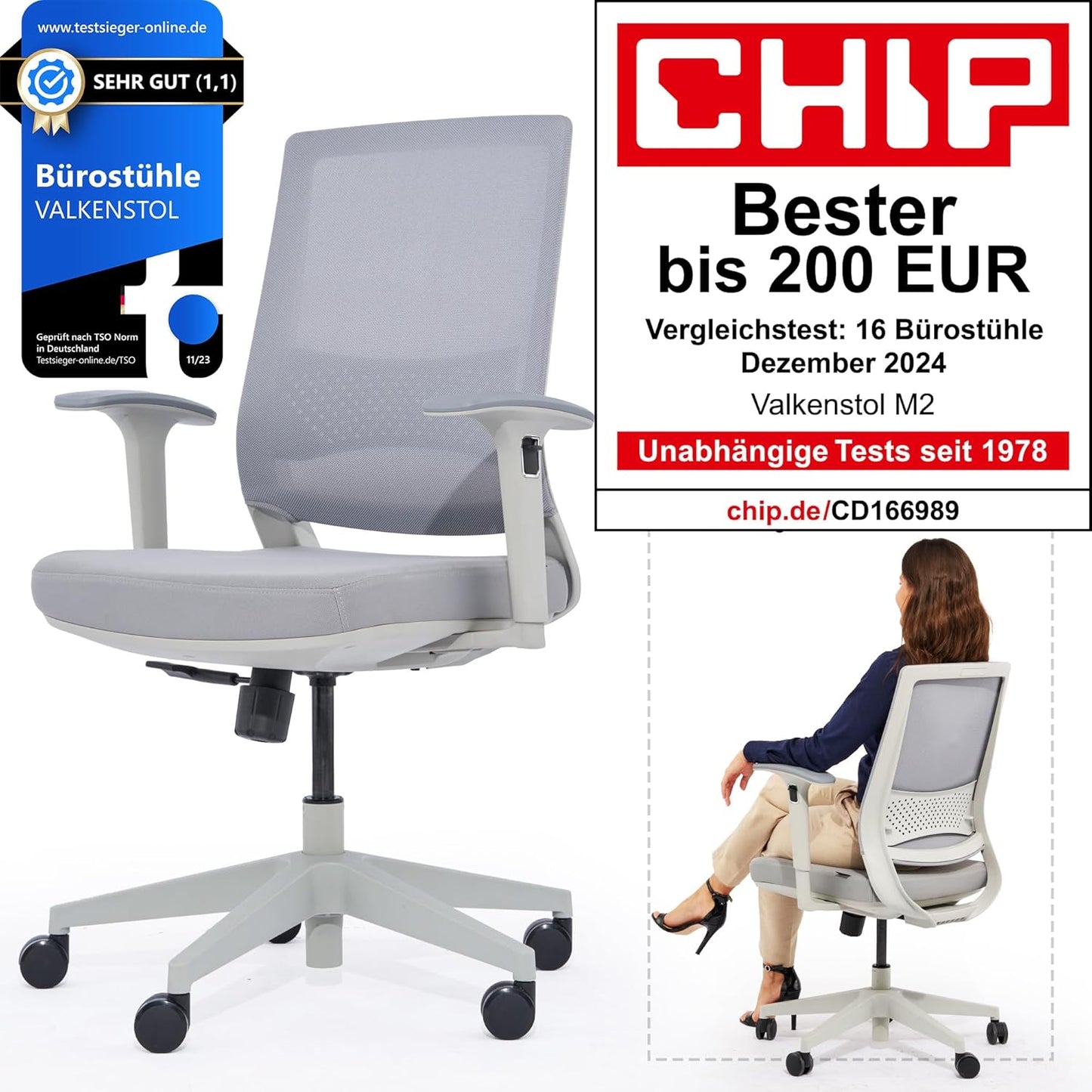 Bürostuhl Valkenstol M2, M2 Armstütze (Grau)