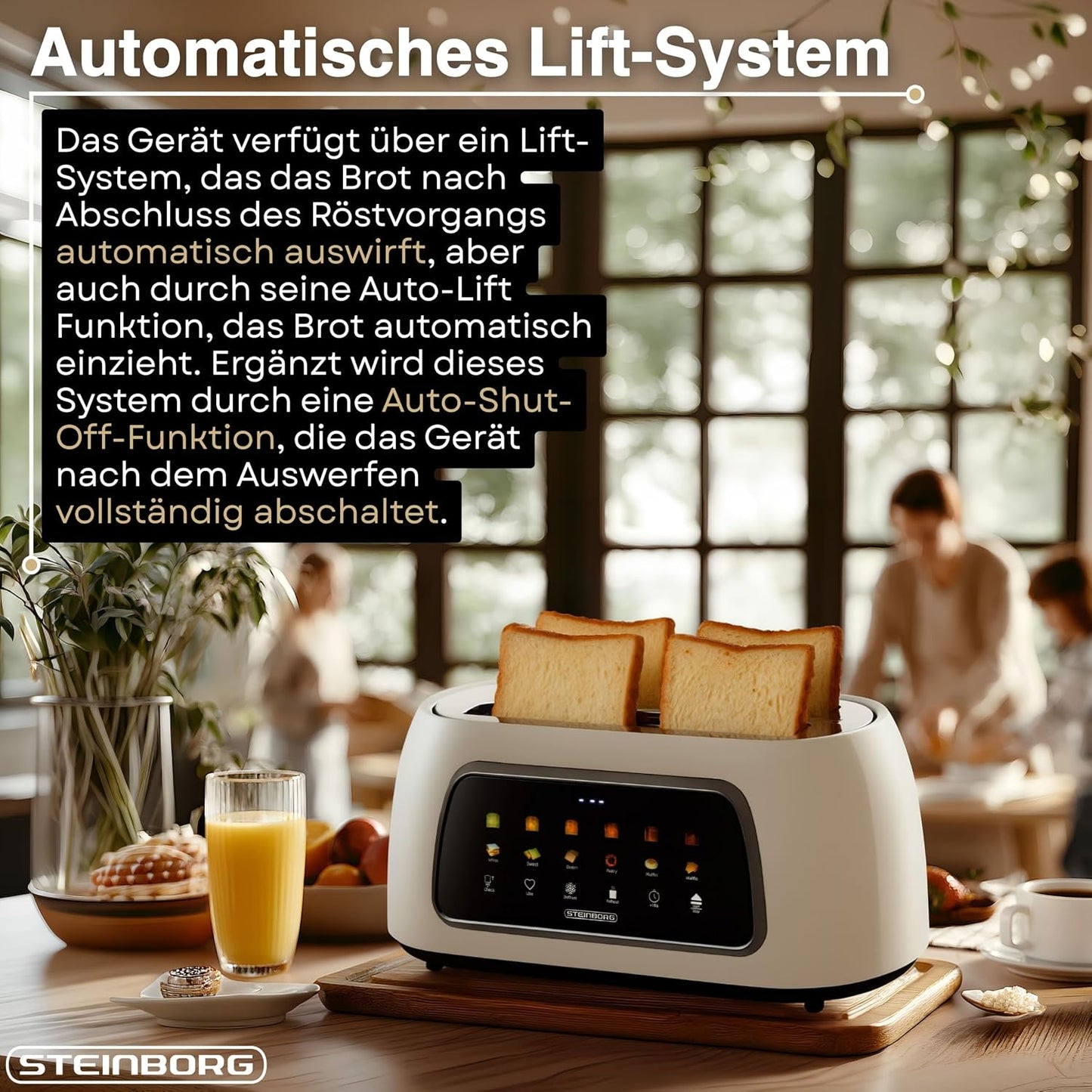 Automatik Toaster mit Brötchenaufsatz und Liftfunktion, Weiss