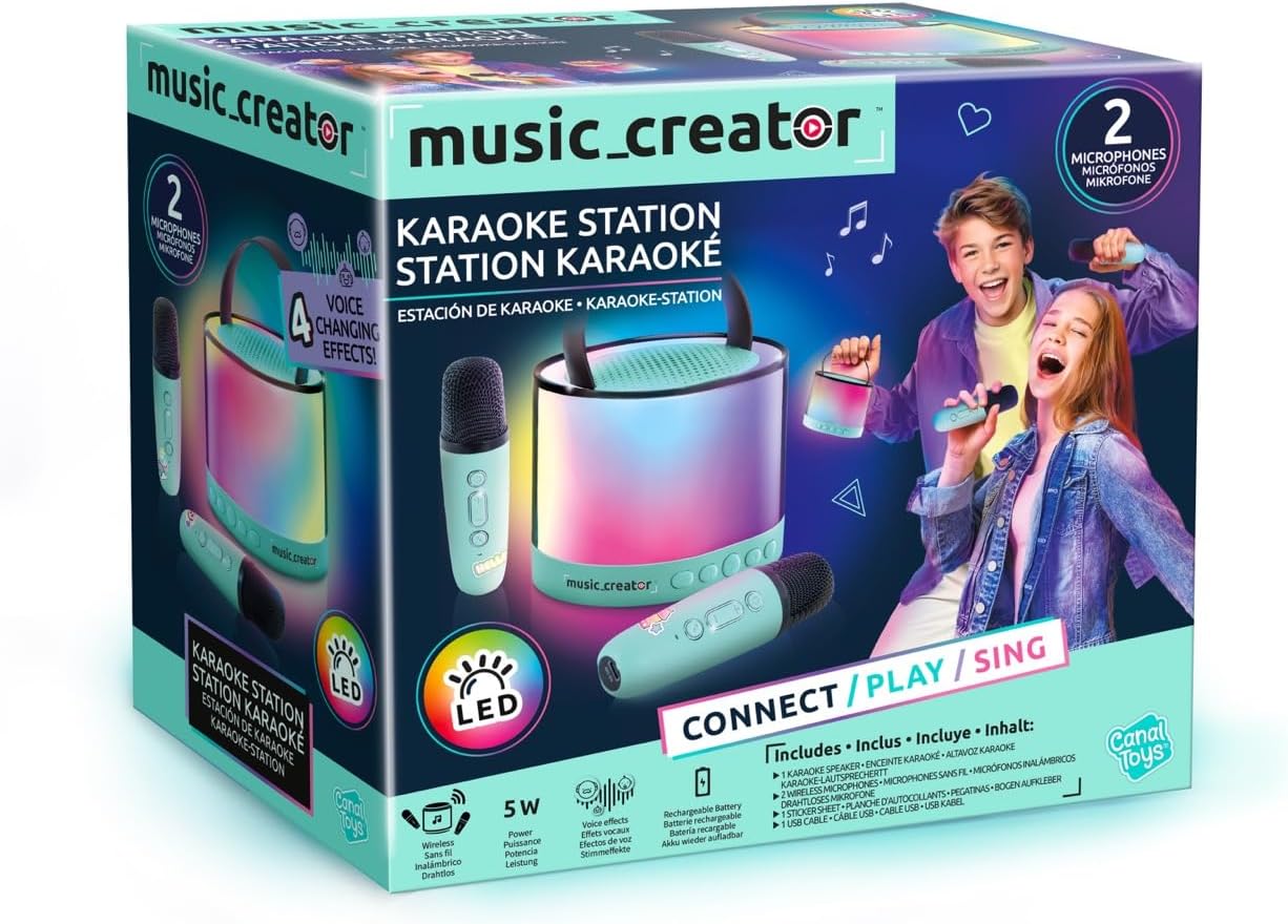 Mini Karaoke Station mit LED-Licht & Mikrofonen