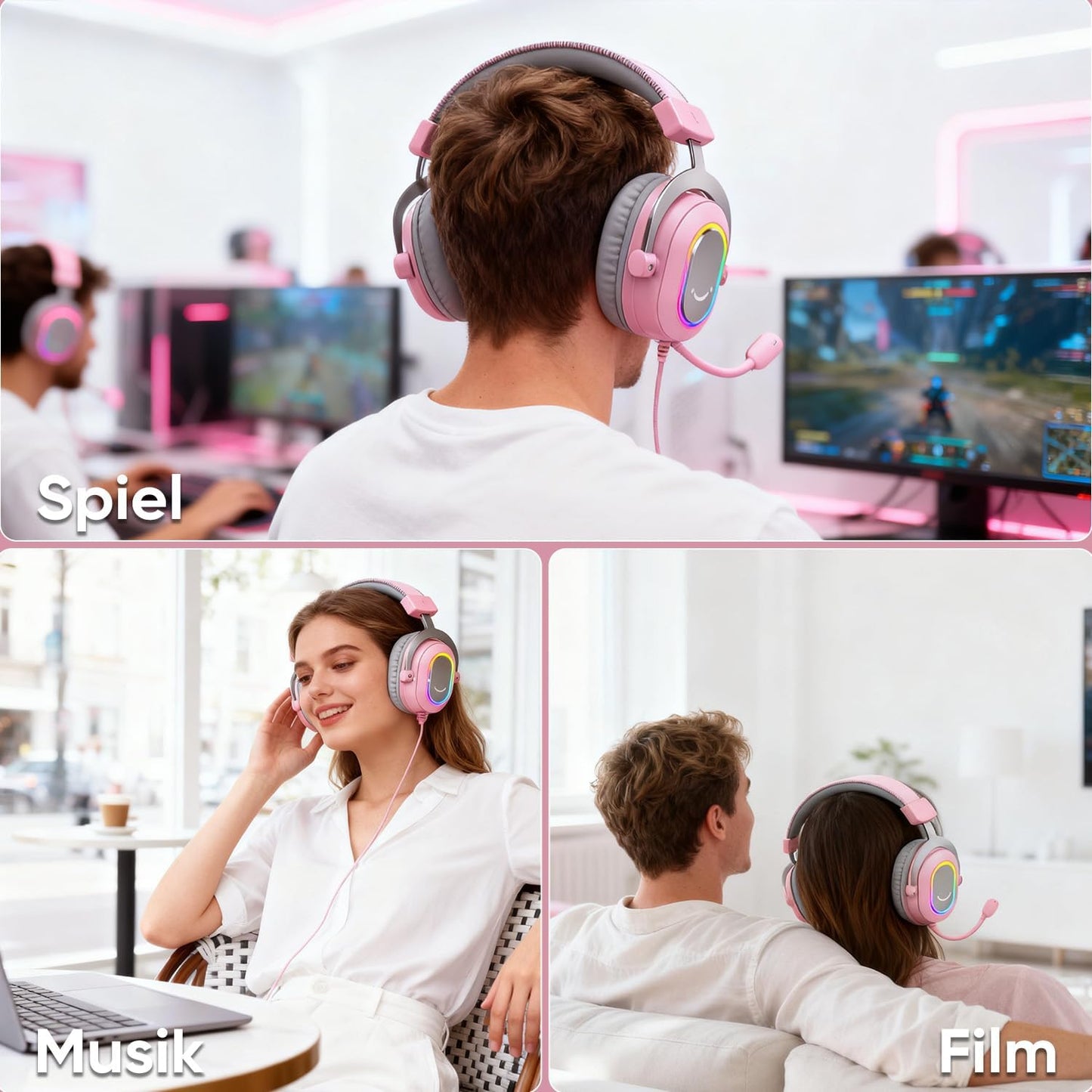 Gaming Headset mit Mikrofon, new pink