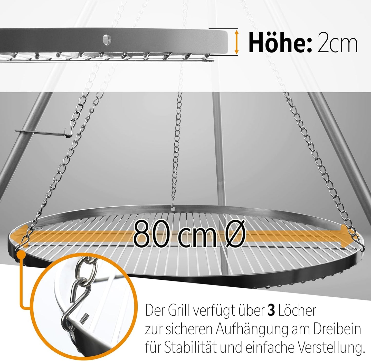 Edelstahl Schwenkgrillrost, Rund: Ø 80 cm
