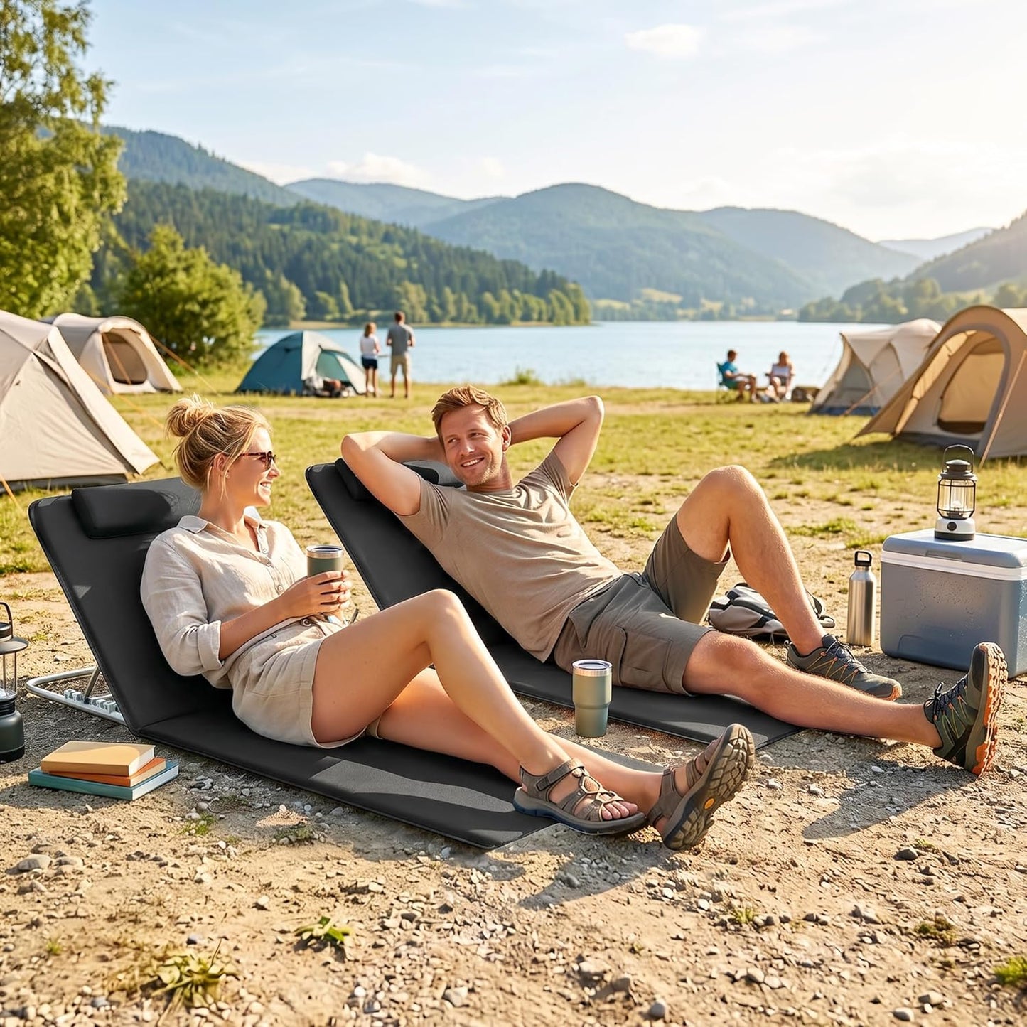2 x Sonnenliegen mit verstellbarer Rückenlehne, Schwarz
