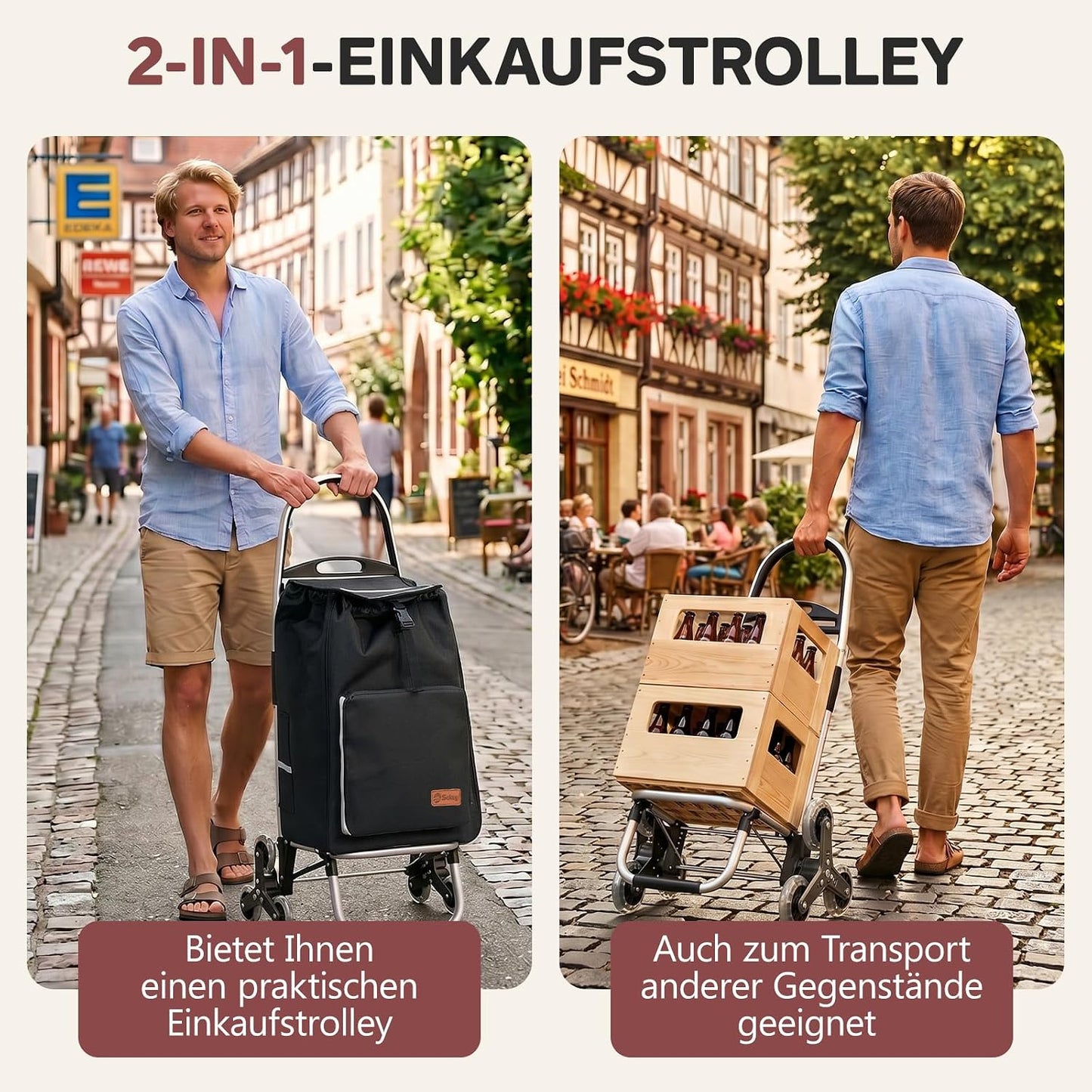 Klappbarer Einkaufstrolley, Schwarz