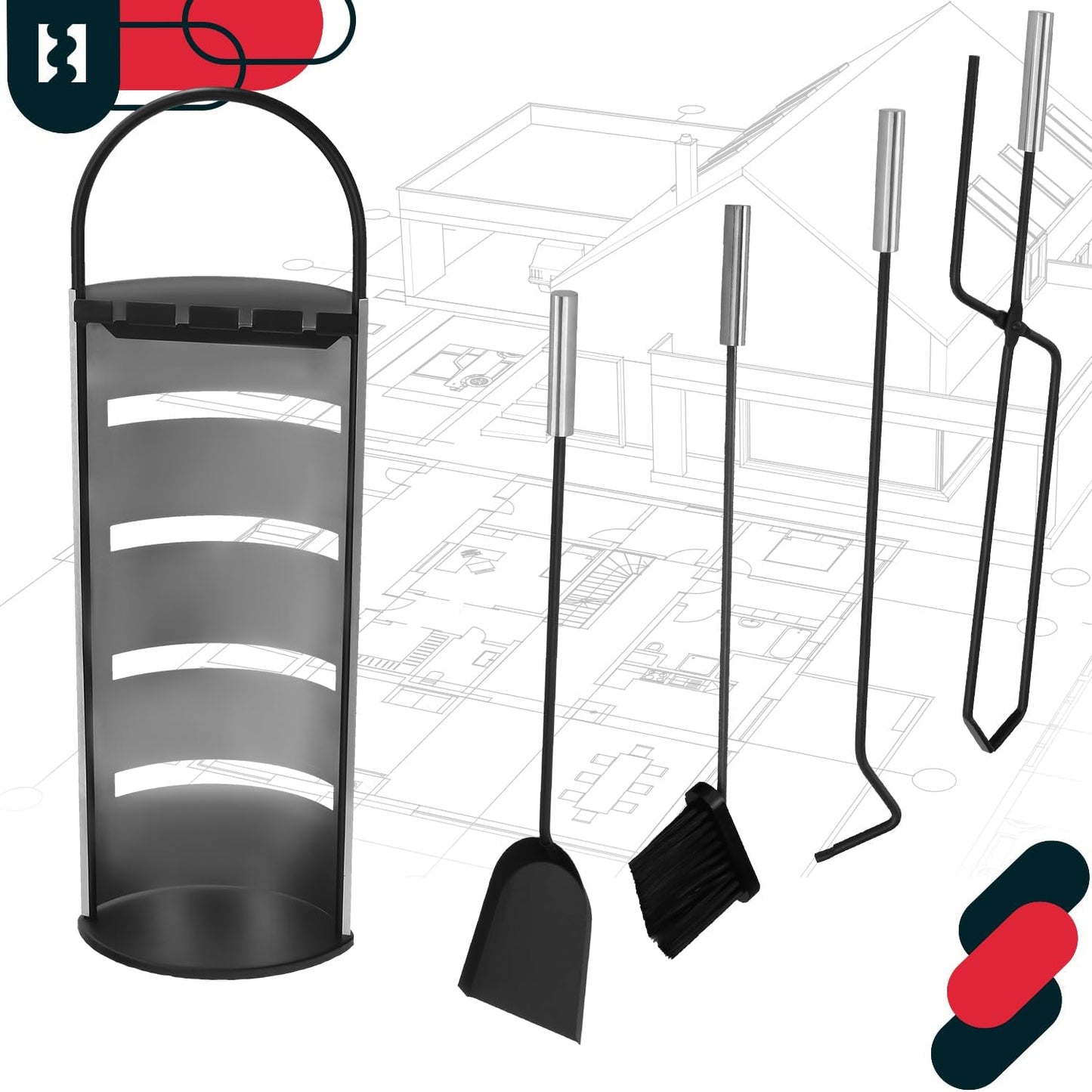 Edelstahl Kamingarnitur Set (5-teilig)