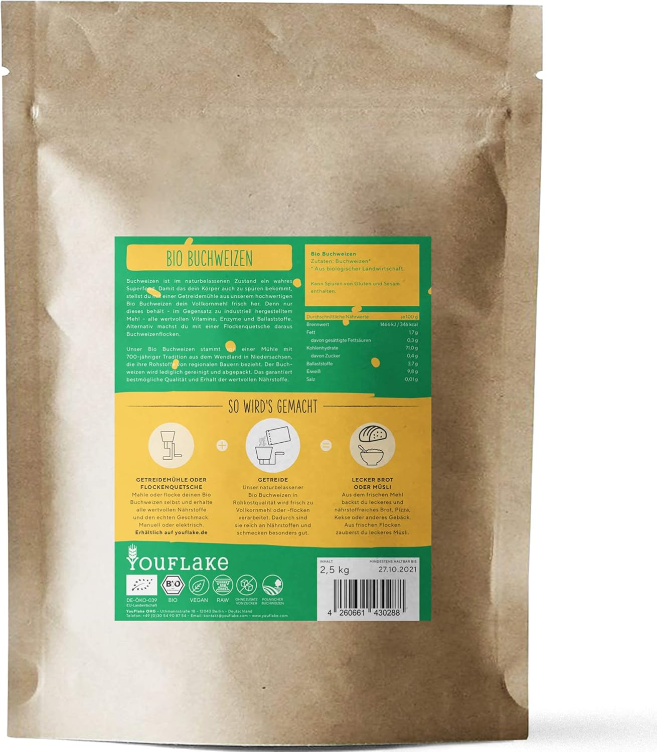 Mahlaufsatz für KitchenAid mit 2.5 kg Bio Buchweizen, Mockmill Mahlaufsatz + 2,5 kg Bio Buchweizen