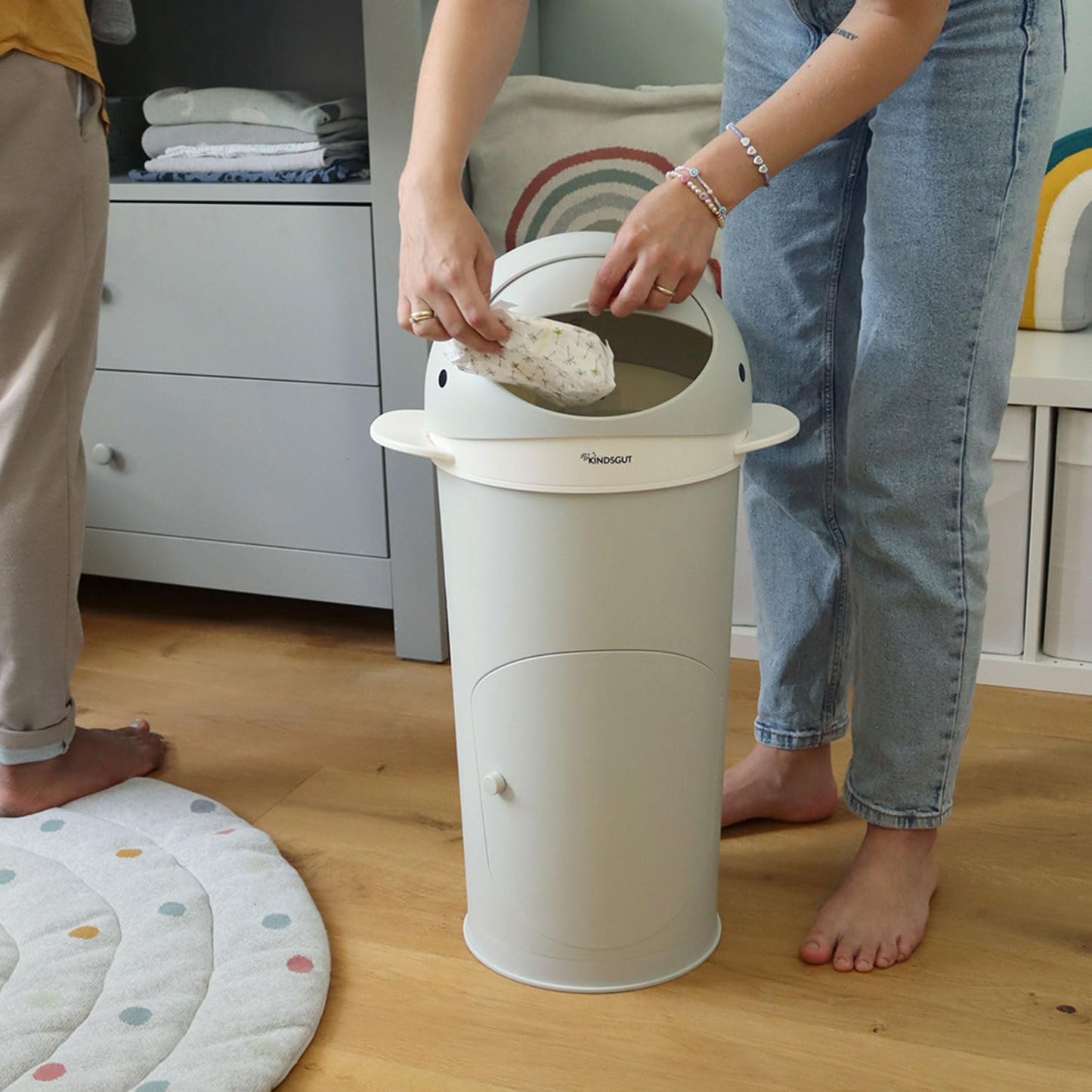 Windeleimer mit doppelte Geruchsklappe Wal-Design, hellgrau