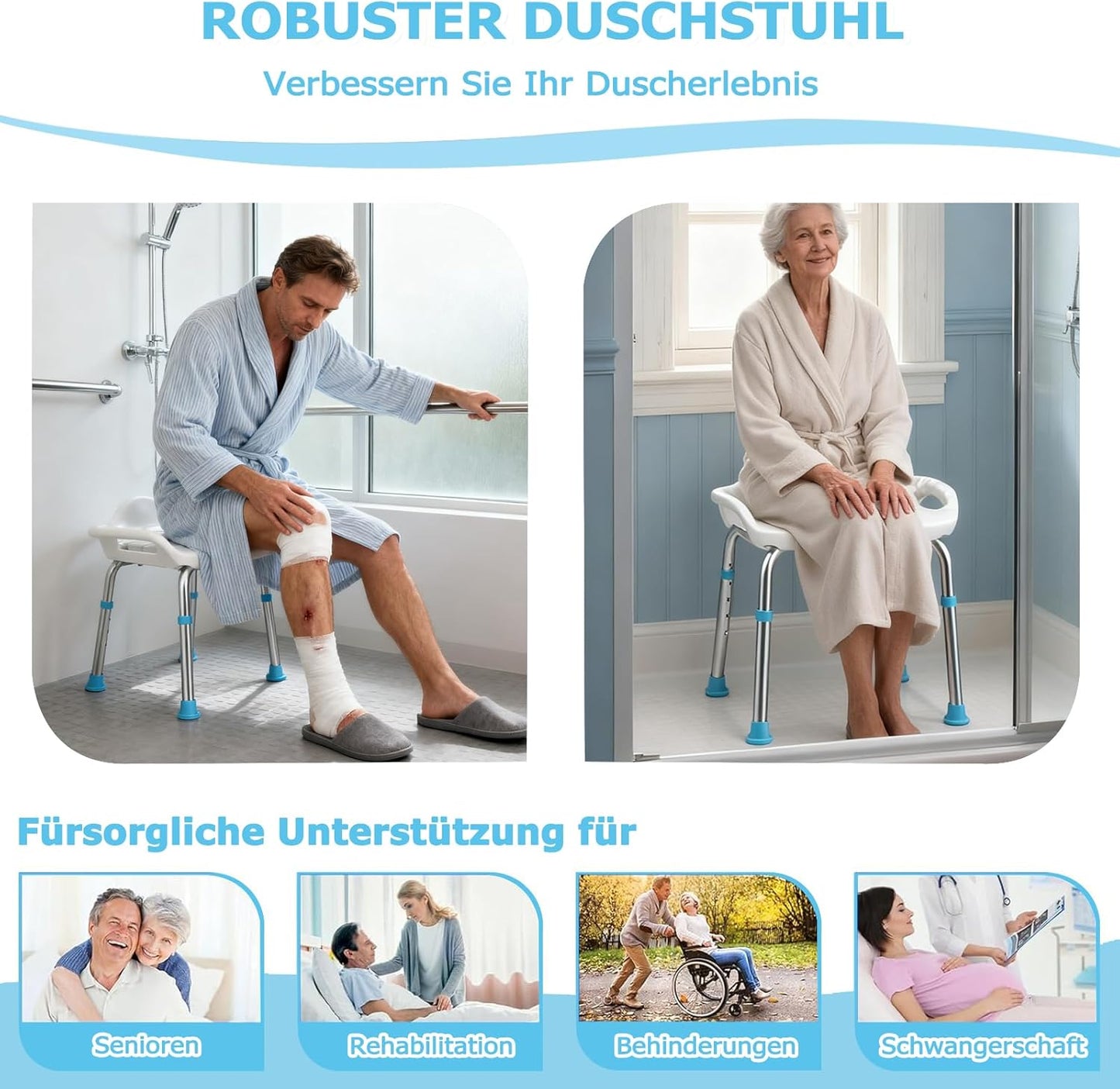 Duschhocker für Senioren, White Wide 48.6cm