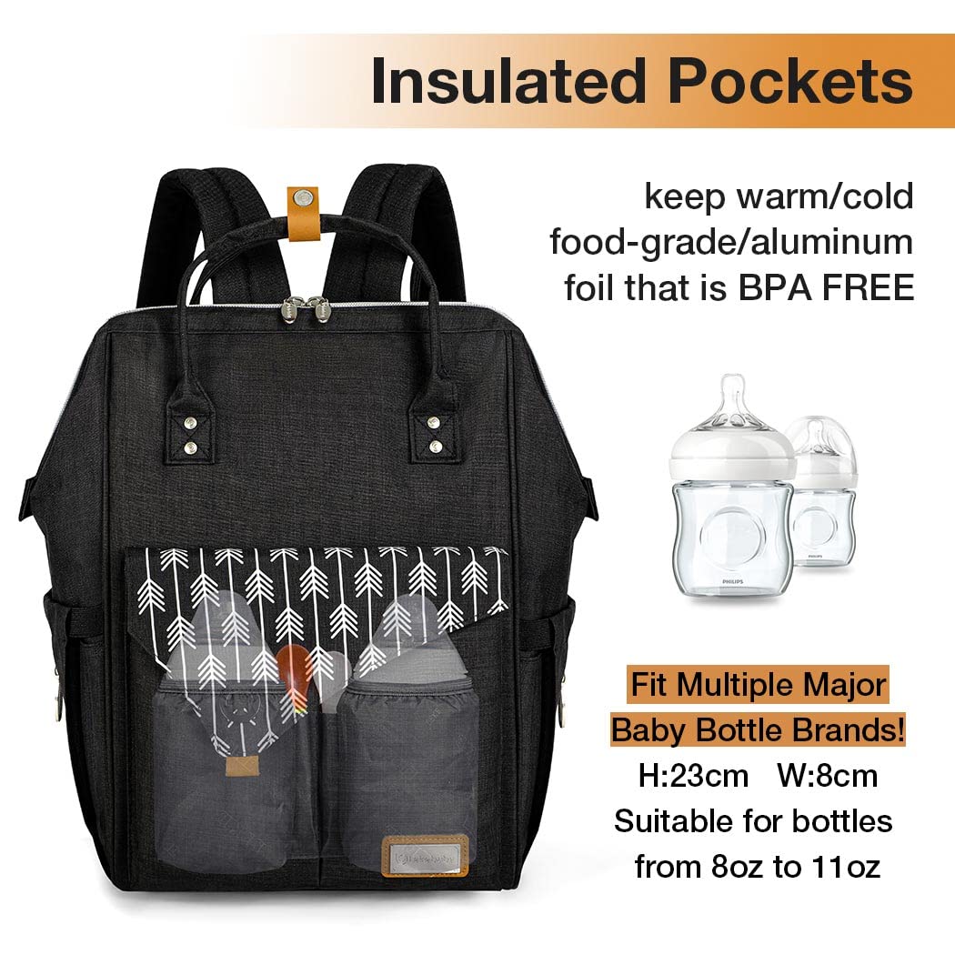 Wickelrucksack mit Wickelunterlage, Schwarz
