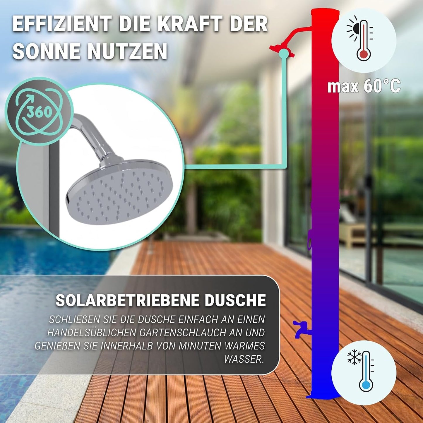 Solardusche 35L für Garten und Camping, Ohne 35L Eckig Schwarz-Silber