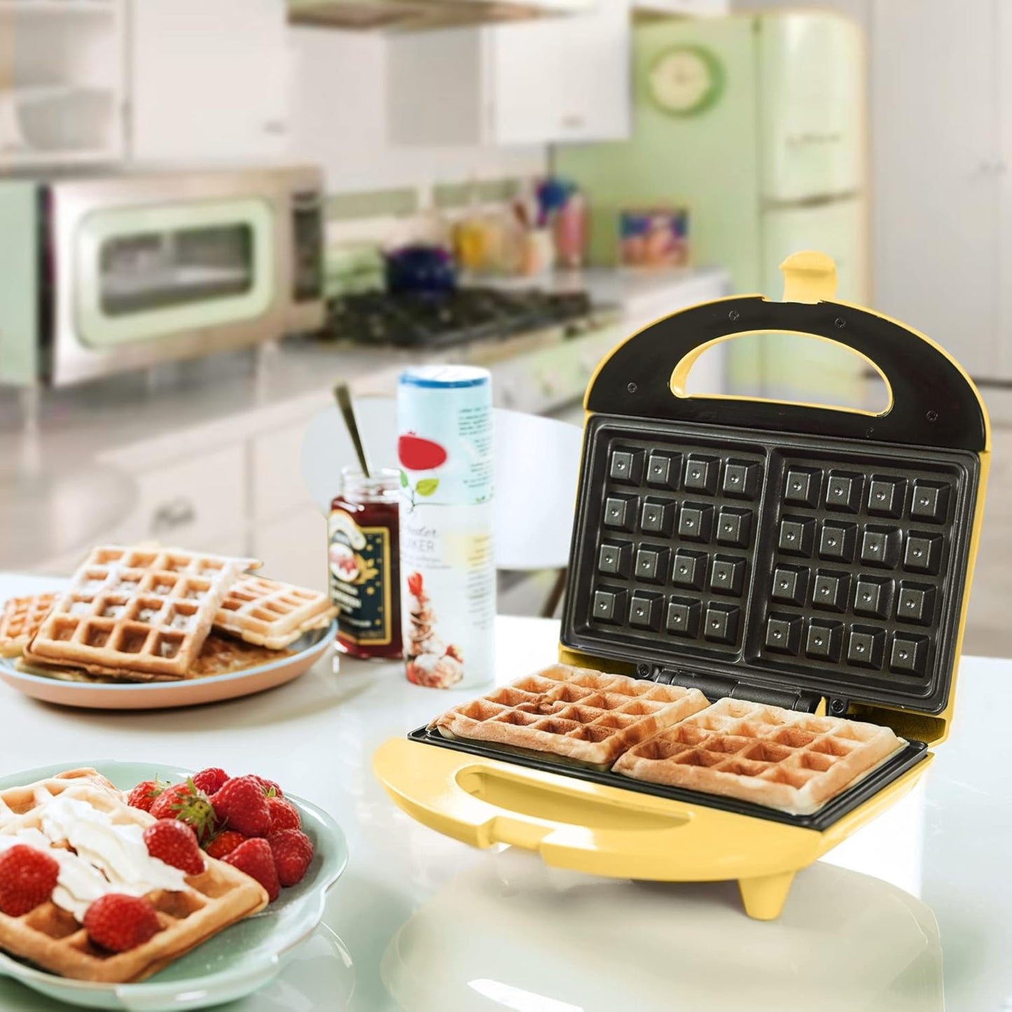 Retro Waffeleisen für Belgische Waffeln (2 Stück), Gelb