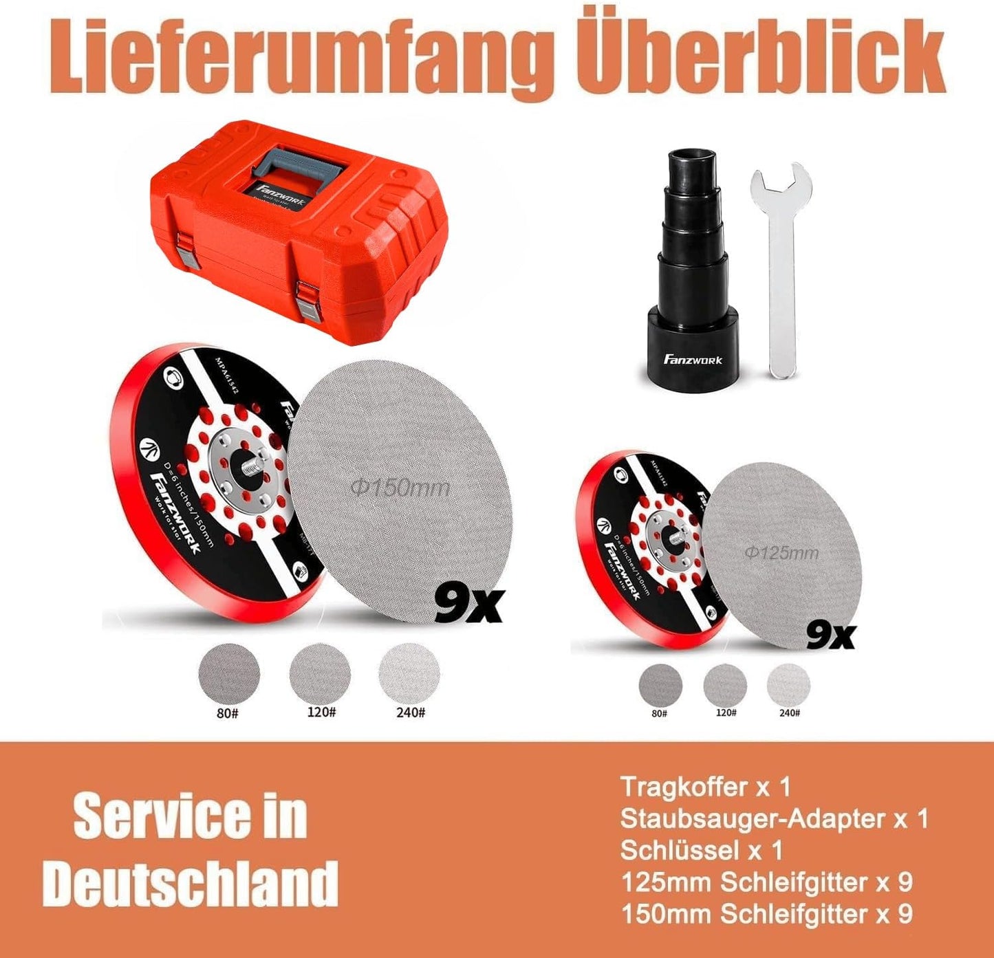 Exzenterschleifer mit zwei Schleiftellern, Set mit 150/125mm Teller