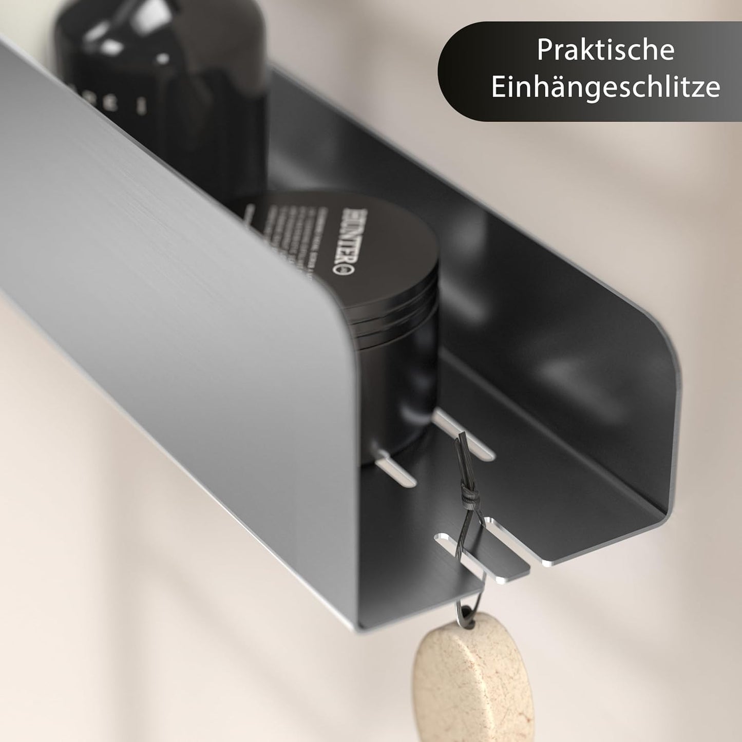 Duschablage ohne Bohren mit Ablaufrillen, Wand-Duschablage Silbergrau