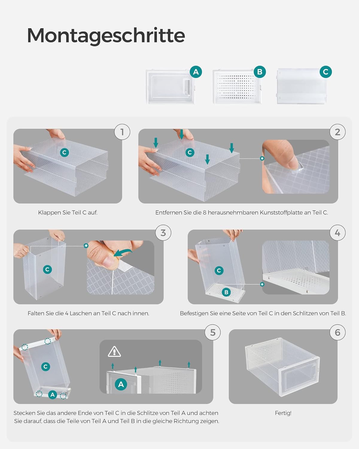12er-Set Schuh-Organizer, 12er Set für Schuhe bis Größe 44 Transparent + Weiß 12