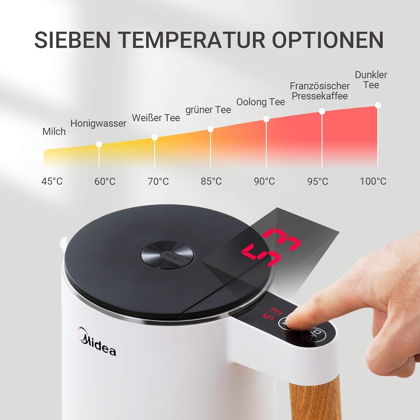 Wasserkocher mit Temperatureinstellung, 1.5 Liter, Matte Weiss