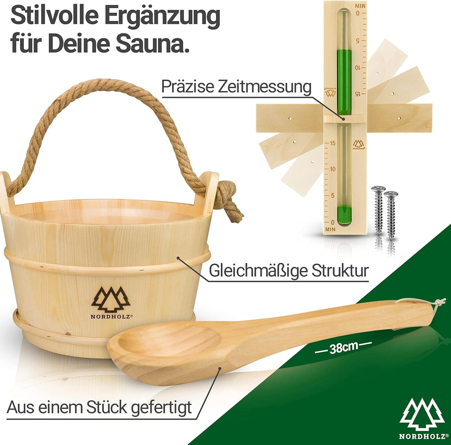 Sauna-Eimer Set, Holz Hygrometer