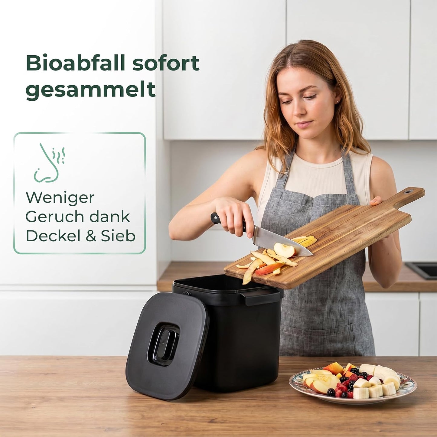 Bio-Tischmülleimer mit Sieb & Klappdeckel, 1