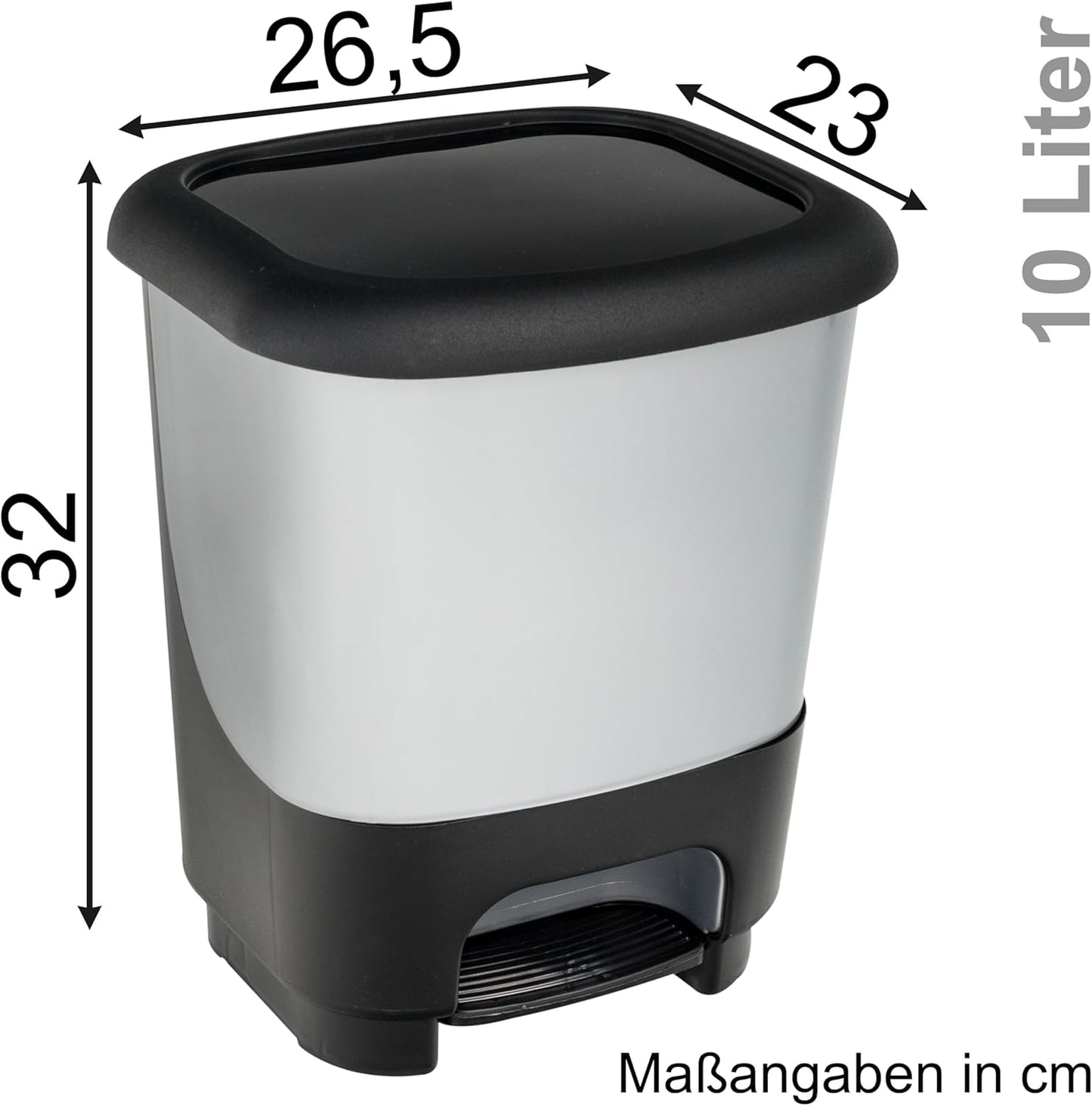 Treteimer für Küche und Bad, Grau 10 Liter