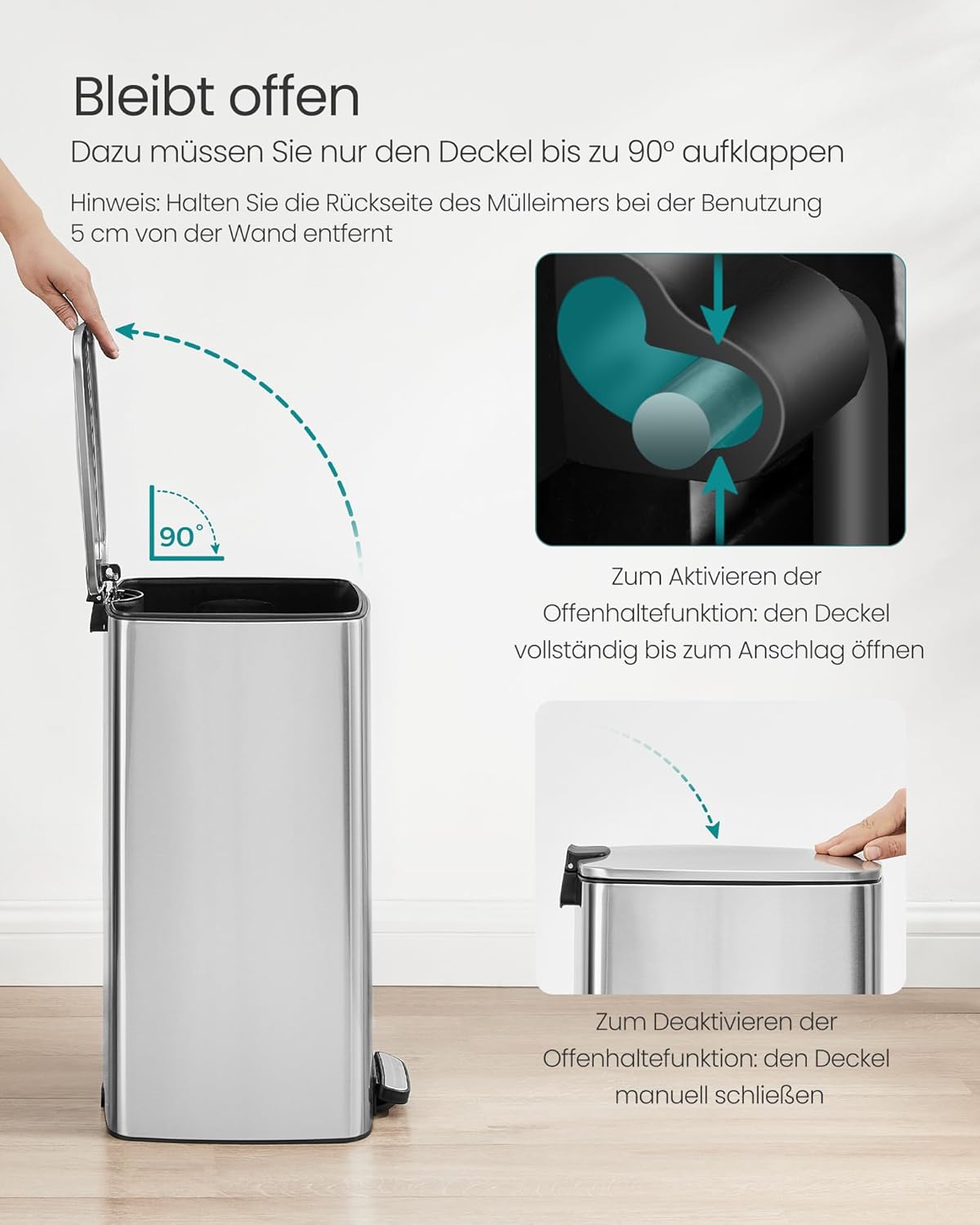 Tretmülleimer mit Softclose, metallicsilber 30 L