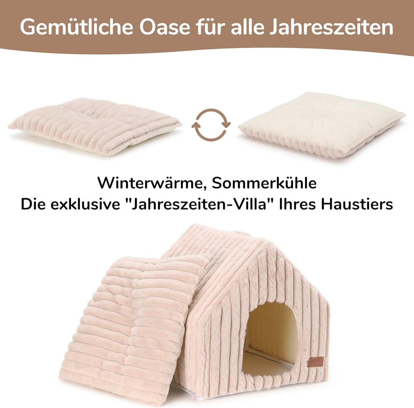 Katzenhaus mit Kissen, waschbar, rosa-grau 44.5 x 44.5 x 44.5 cm（L）