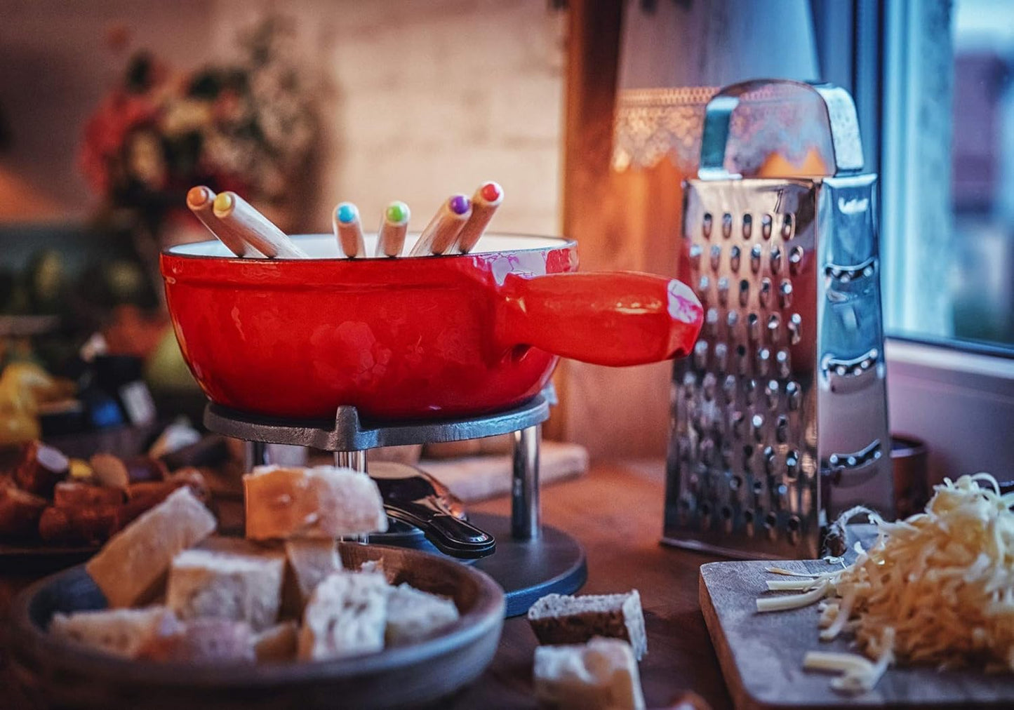 Gusseisen Fondue-Set, Schwarz / Bereits Eingebrannt