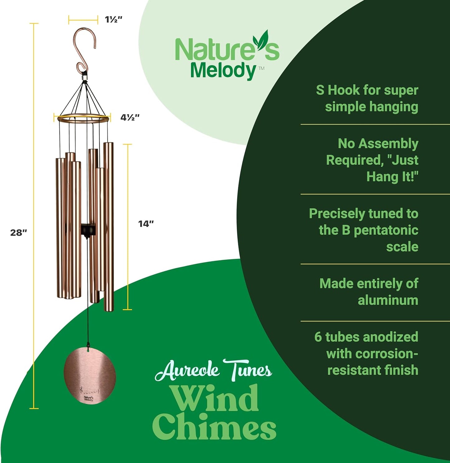 Aureole Tunes Outdoor-Windspiel mit 6 Röhren, 80 cm Rosegold