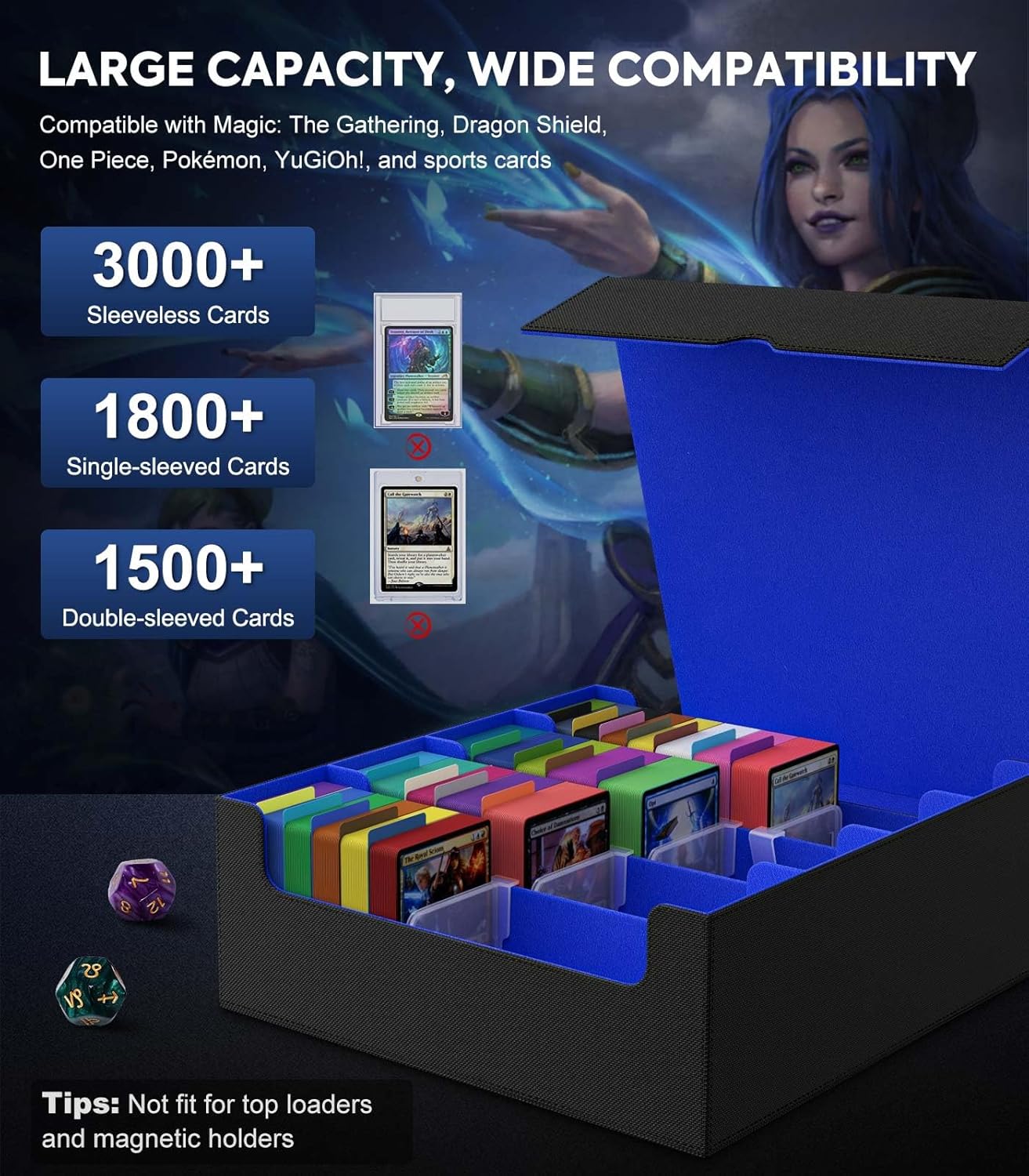 Aufbewahrungsbox für 3000 Sammelkarten, 4-row box, fits 3000+ sleeveless cards Schwarz+blau
