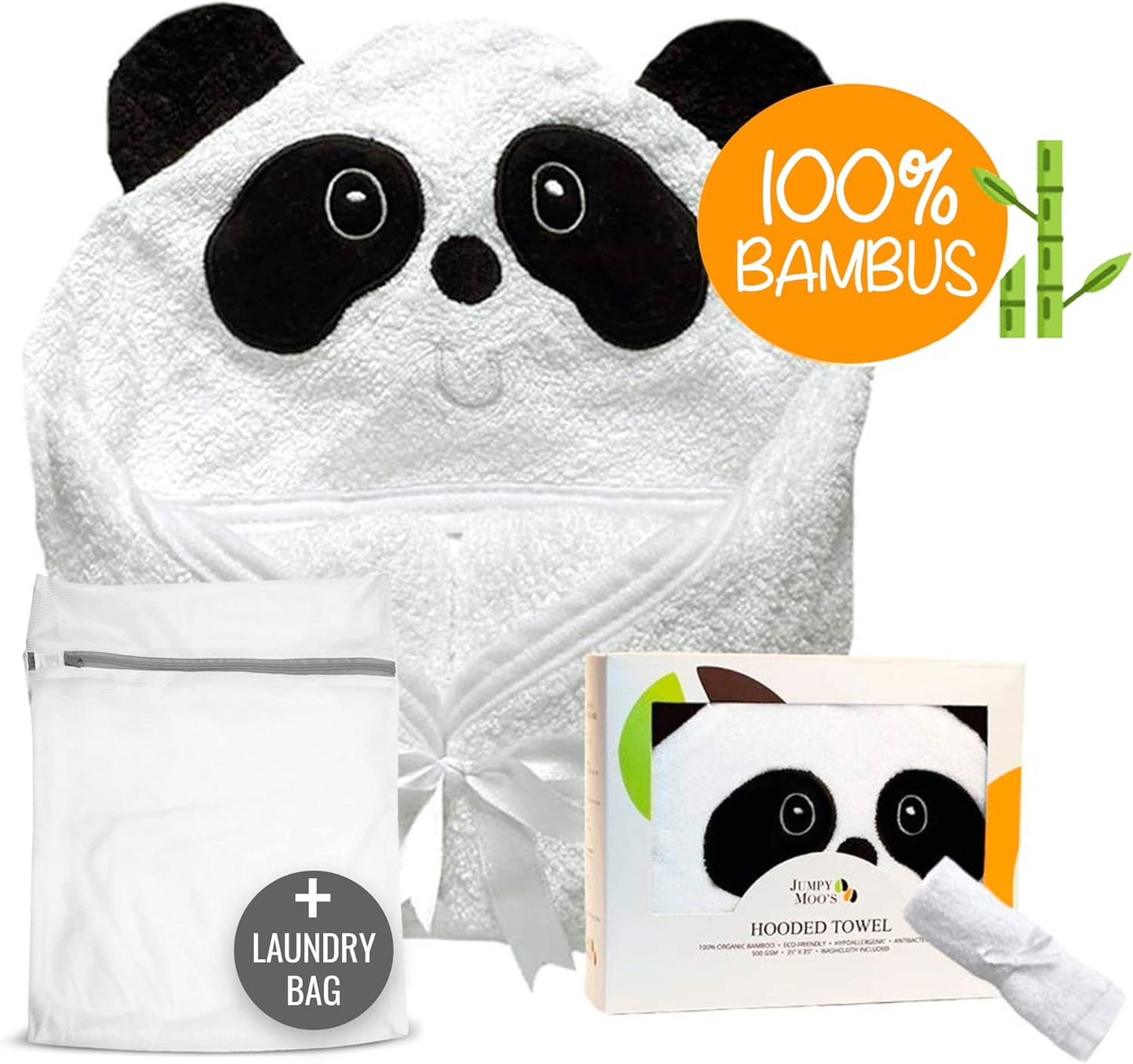 Baby Kapuzenhandtuch-Set Panda mit Waschlappen, Panda