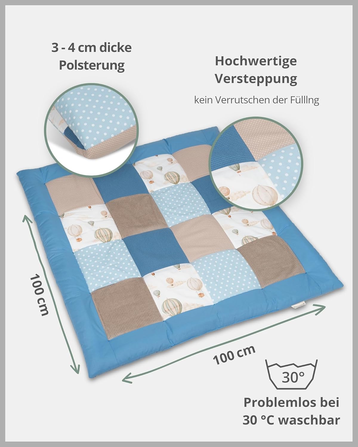 Krabbeldecke für Babys, Ballontraum 100 x 100 cm