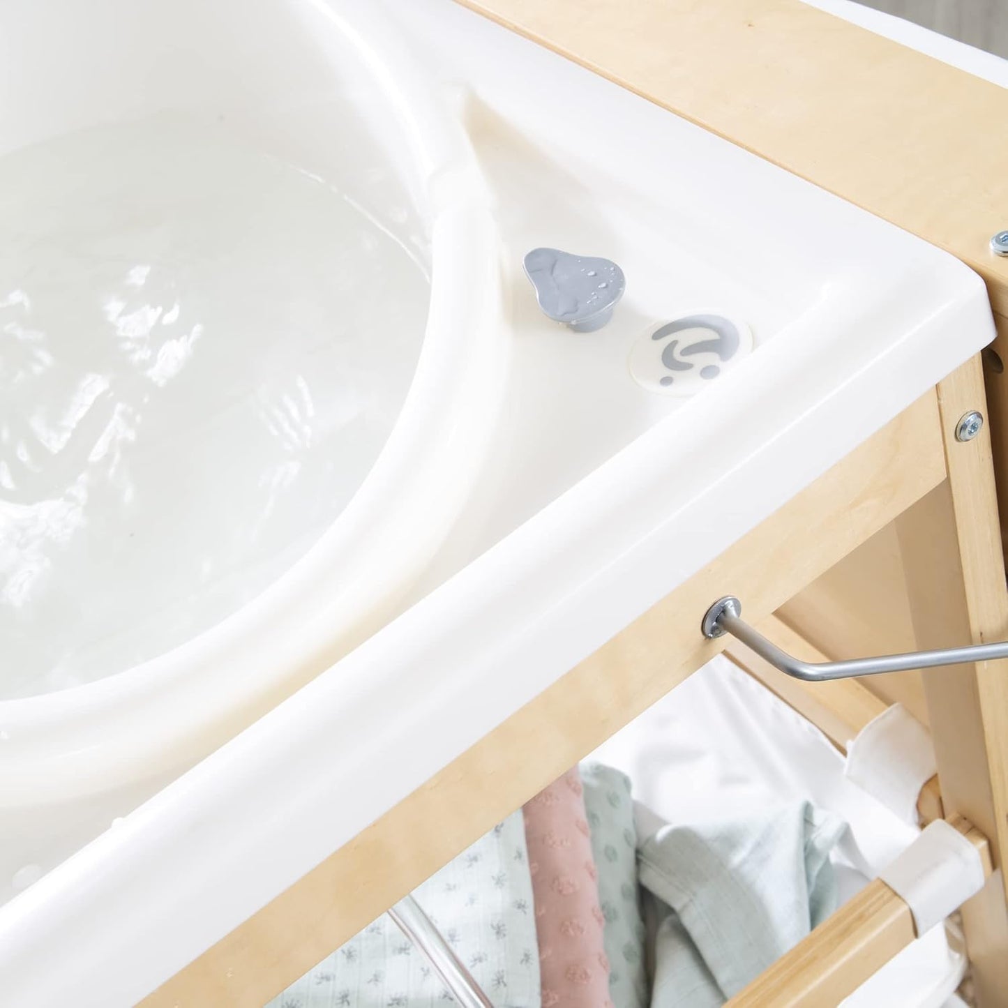 Bade-Wickel-Kombi mit integrierter Babywanne, Natur / Weiß - Klappbar