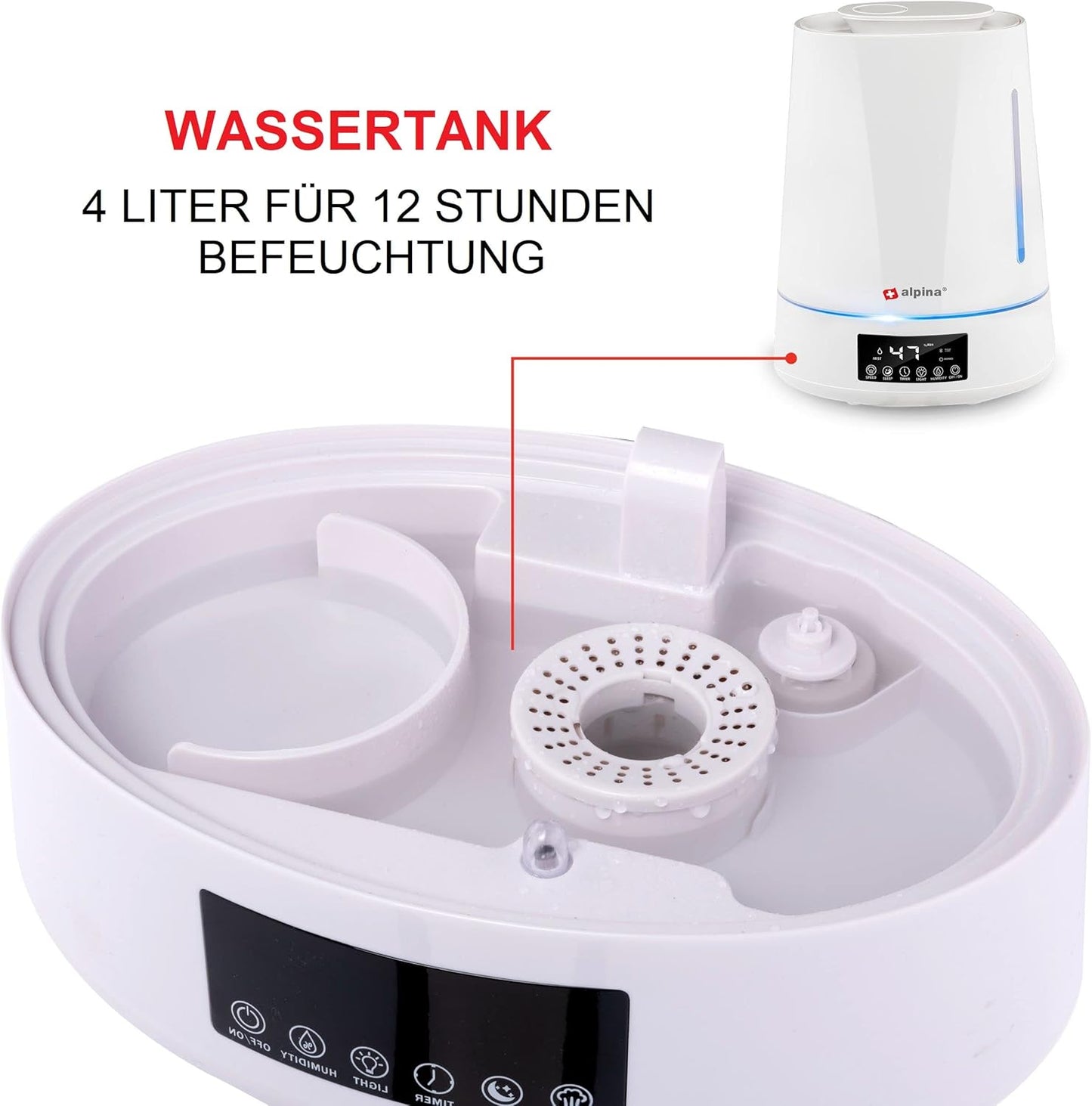 Jung Alpina Luftbefeuchter mit Aroma Diffuser und Fernbedienung, Weiss