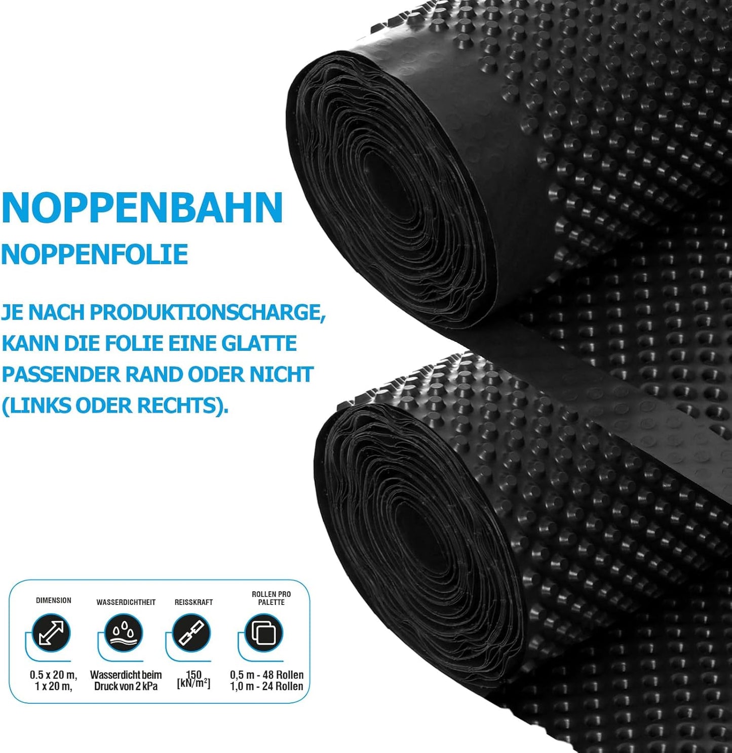 Noppenfolie Drainage- und Mauerschutzbahn, 0,5m x 20m