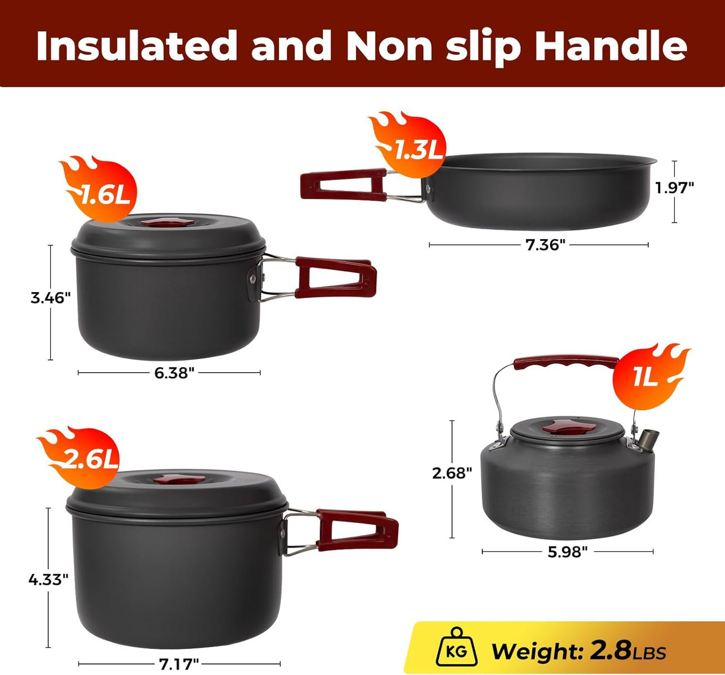 Camping Kochset mit Kessel für 4 Personen, 4 Personen 6.5L Mit kessel
