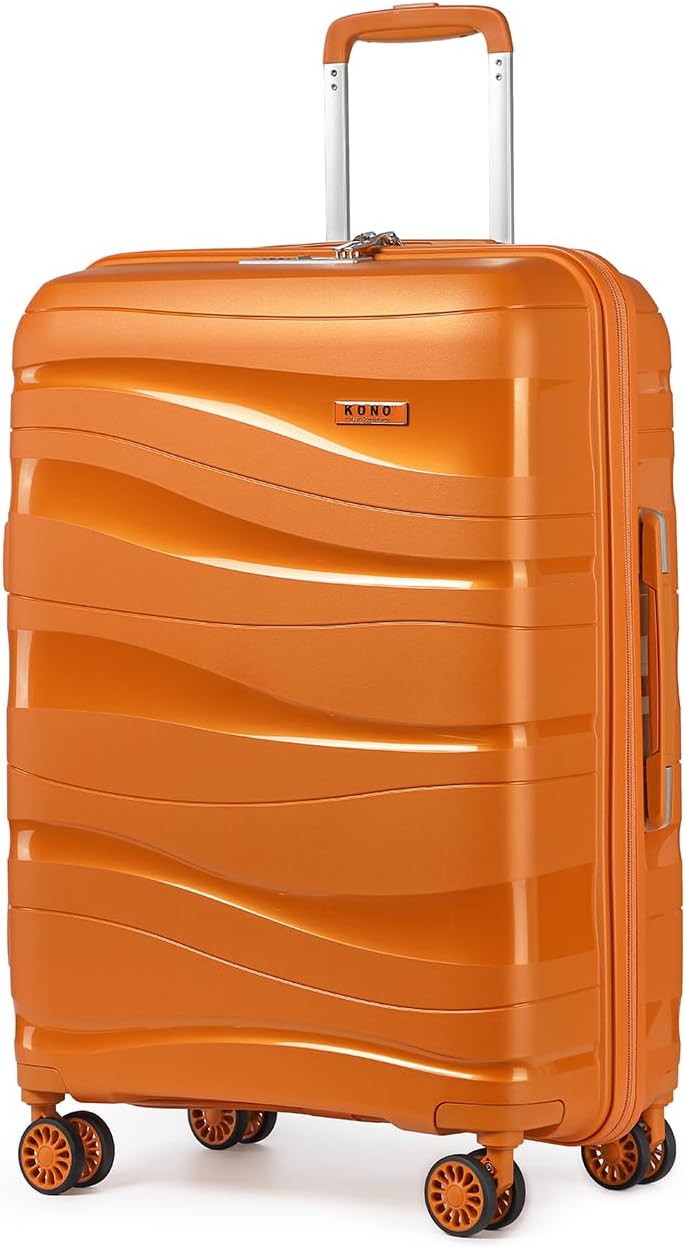 Grosser Koffer mit TSA Schloss und 4 Rollen, Orange Groß Koffer