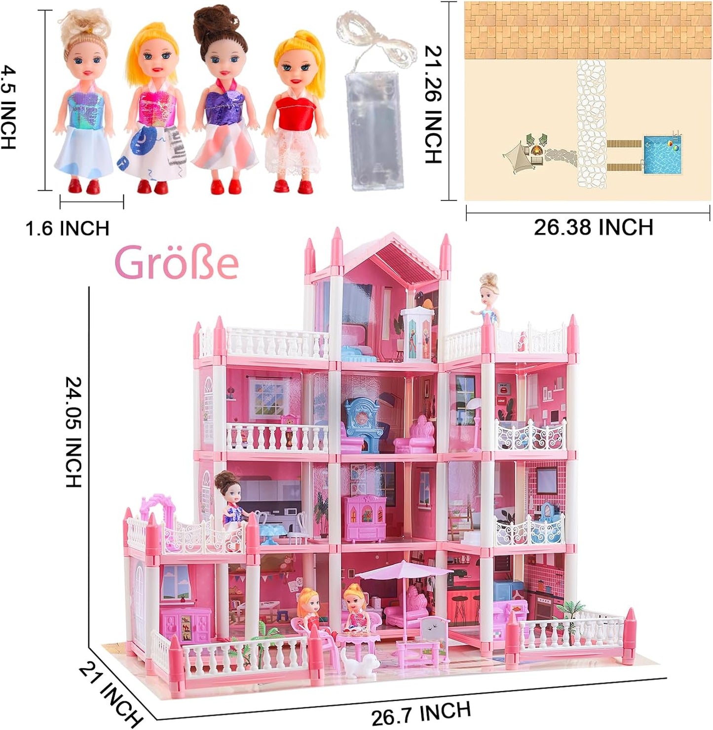 Puppenhaus mit Beleuchtung und Zubehör