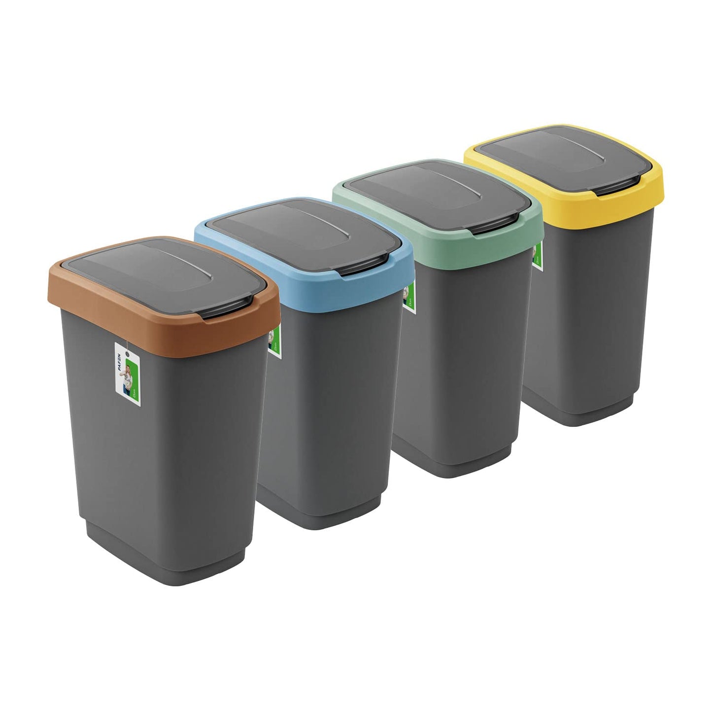 Mülleimer-Set mit Schwingdeckeln (4x 25L), 4X 25L | 330 x 255 x 470mm