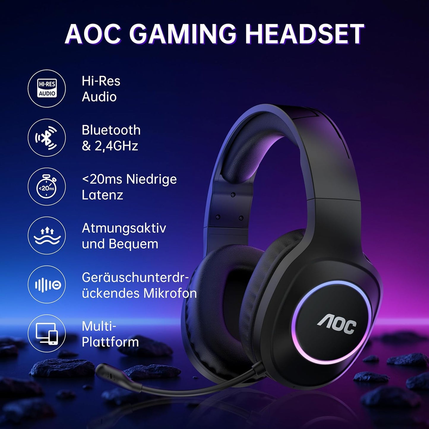 Kabelloses Gaming Headset, Black 3,5 mm Klinke