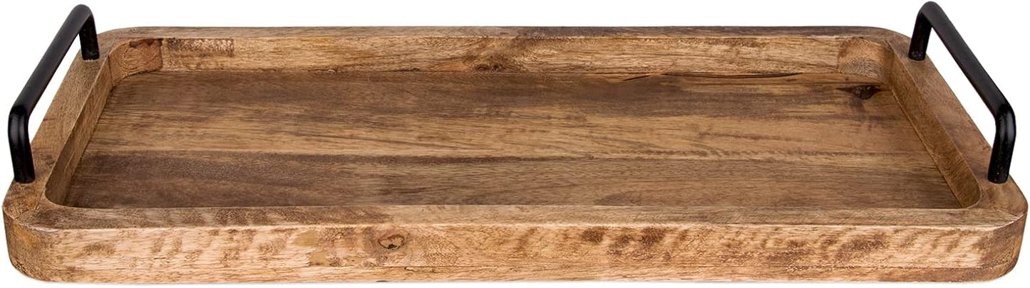 Serviertablett aus Mangoholz mit Metall-Griffen, 50 x 25 x 3 cm