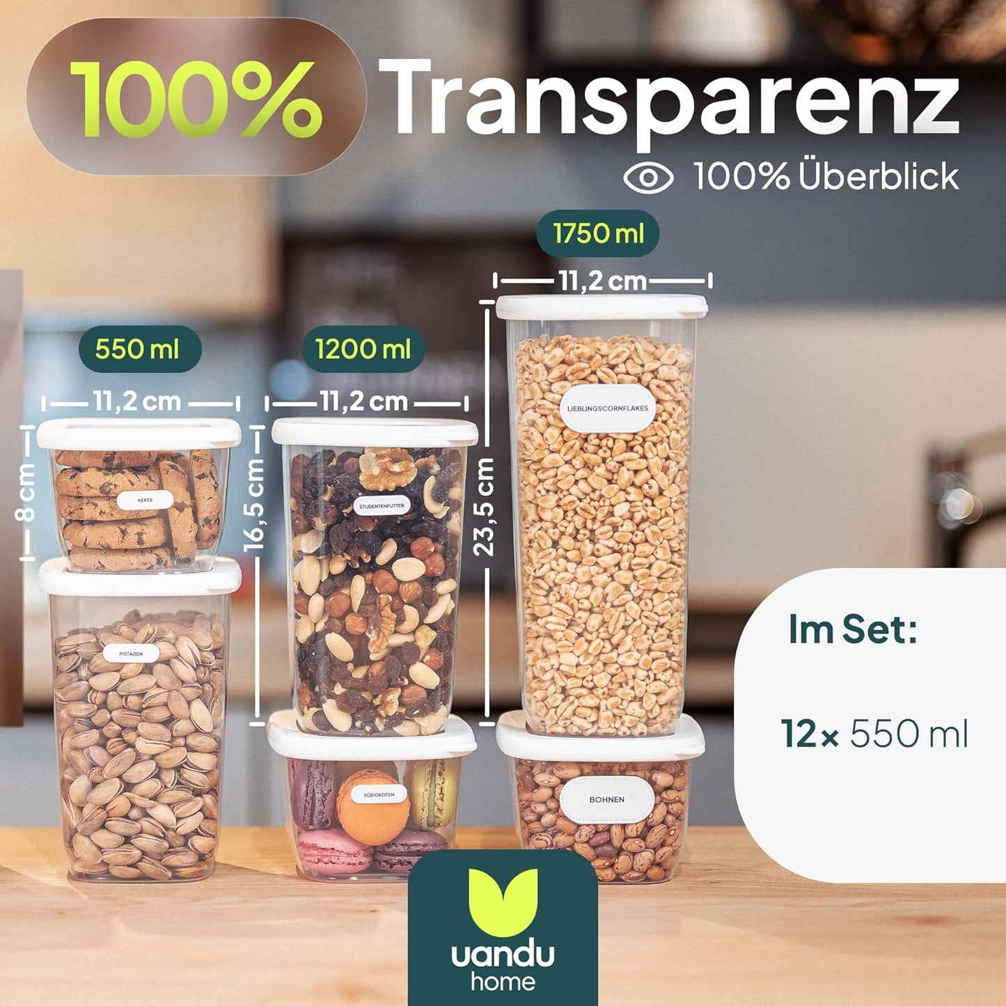 12-teiliges Vorratsdosen Set, 12x550ml-weiss